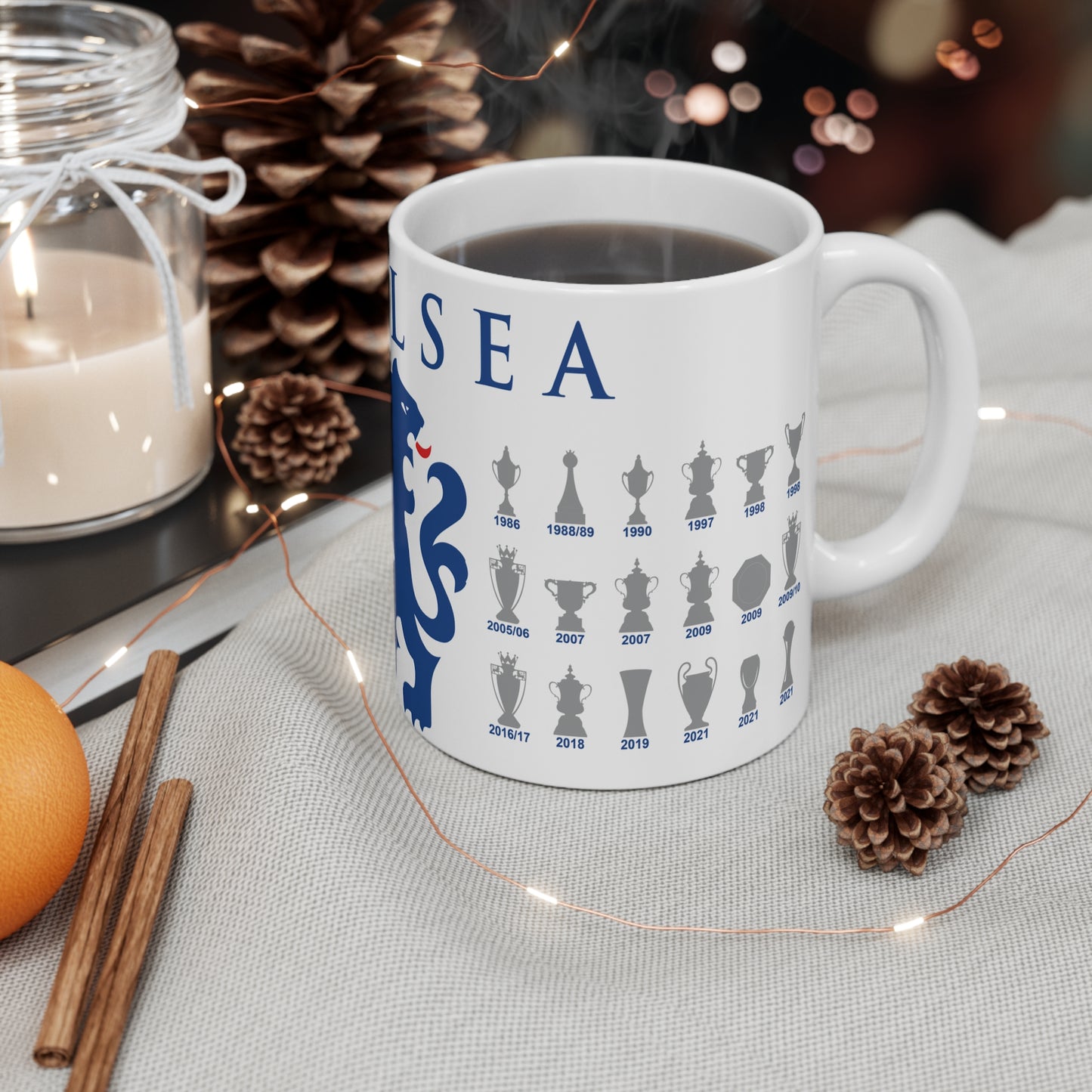 Chelsea Trophies Collection & Lion Mug - White