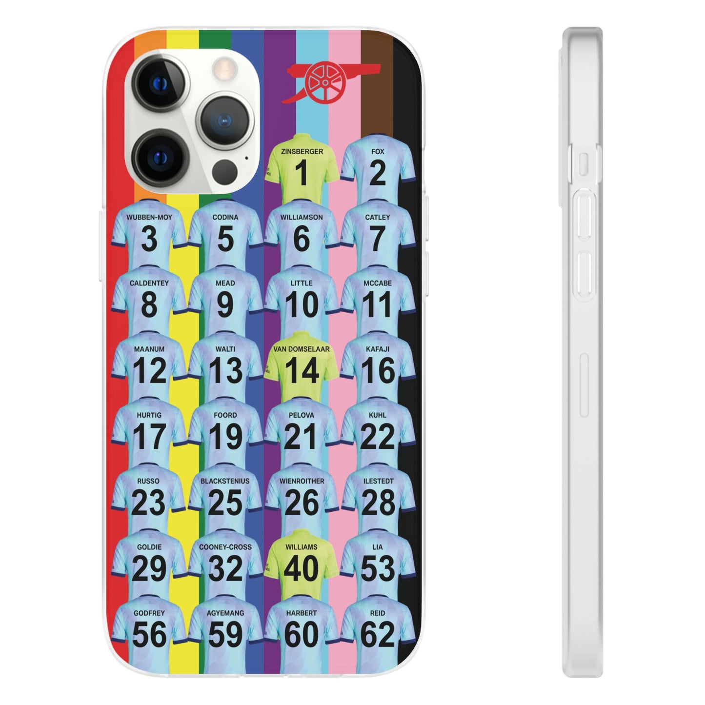 Arsenal Women Third Kit iPhone Flexi Case - iPhone 16, 15, 14, 13, 12, Mini/Plus/Pro/Pro Max - Rainbow