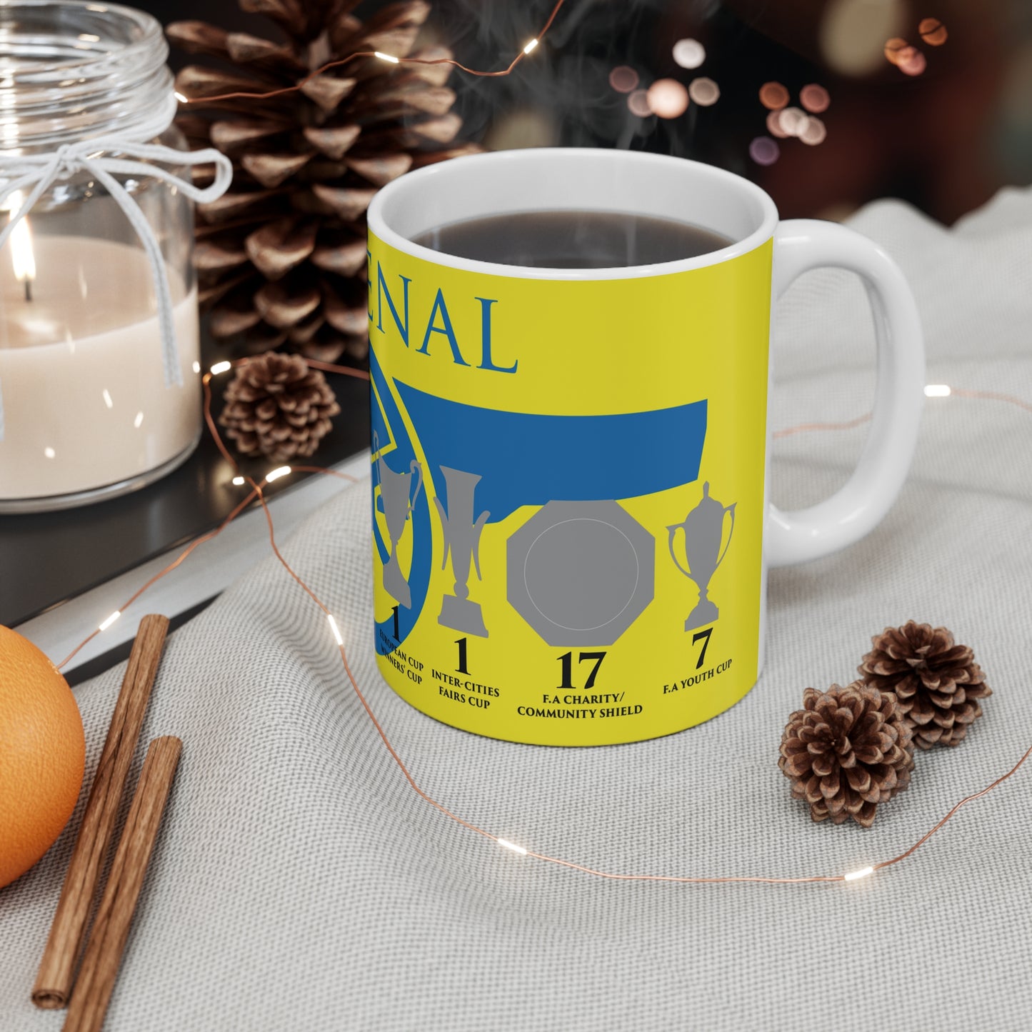 Arsenal Trophies Mug UPDATED - Yellow - Blue Cannon