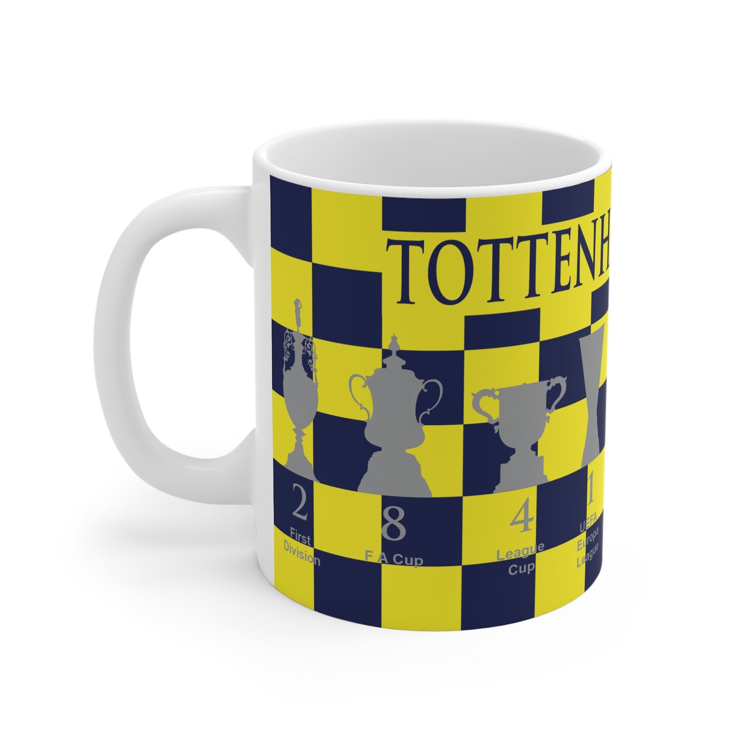 Tottenham Hotspur Blue & Yellow Chequered Trophies Mug - Blue Header Text