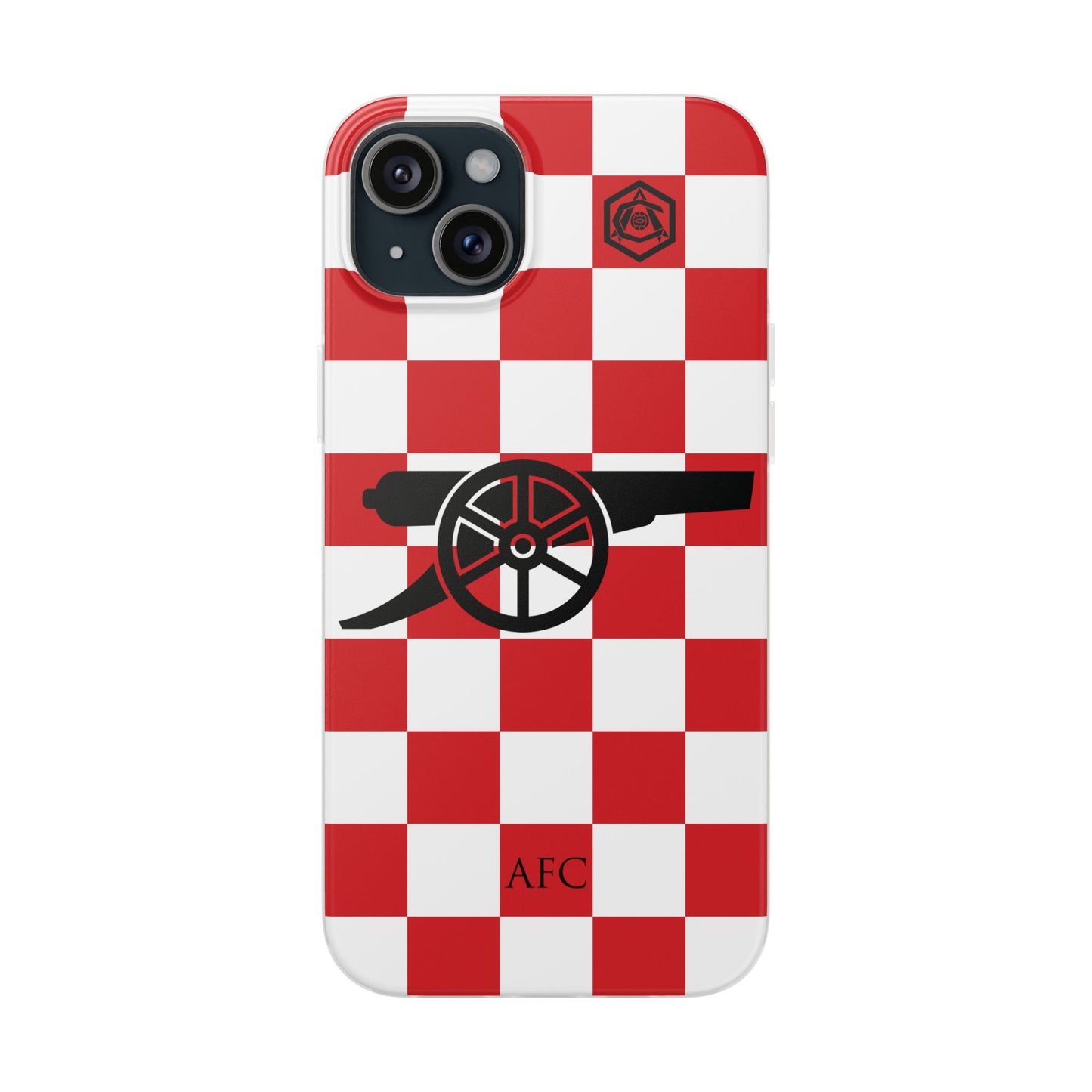 Arsenal Red & White Chequered Cannon & Monogram iPhone Flexi Case - iPhone 16, 15, 14, Plus/Pro/Pro Max