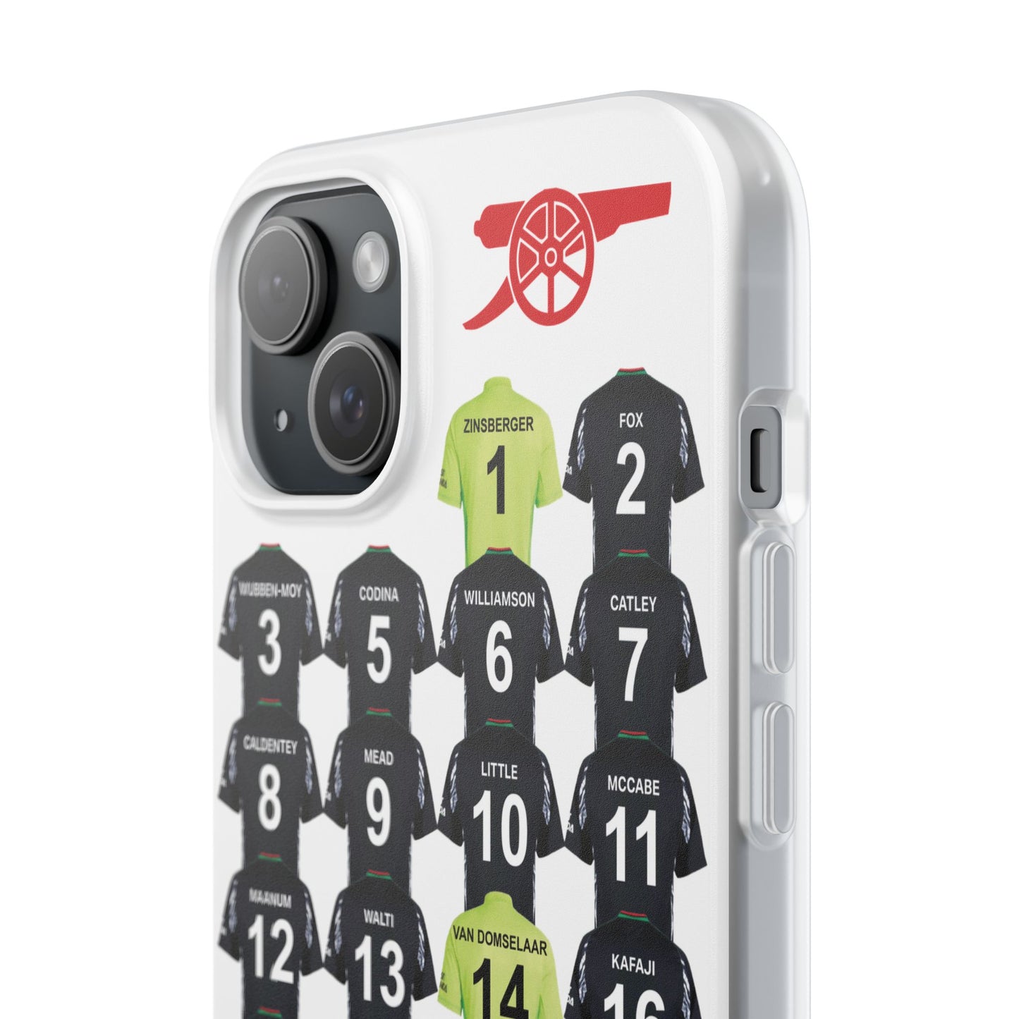 Arsenal Women Away Kit iPhone Flexi Case - iPhone 16, 15, 14, 13, 12, Mini/Plus/Pro/Pro Max - White