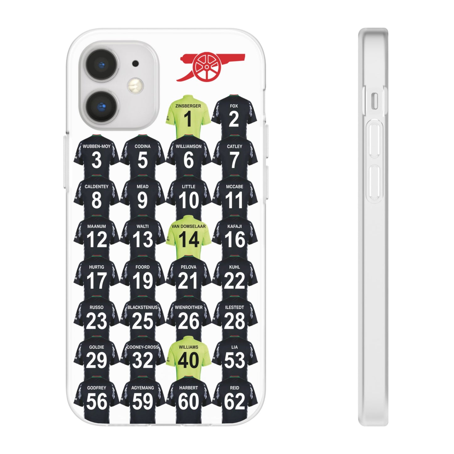 Arsenal Women Away Kit iPhone Flexi Case - iPhone 16, 15, 14, 13, 12, Mini/Plus/Pro/Pro Max - White