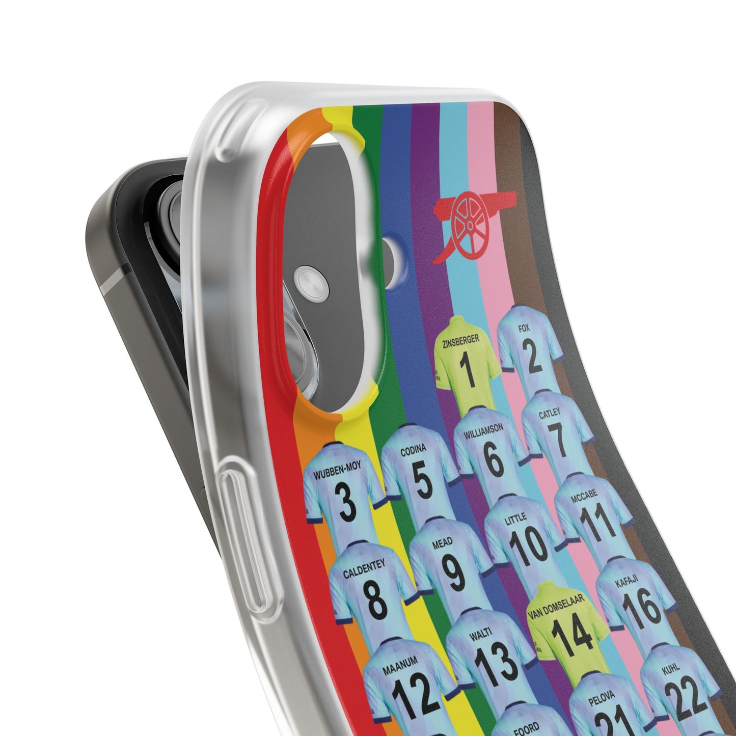 Arsenal Women Third Kit iPhone Flexi Case - iPhone 16, 15, 14, 13, 12, Mini/Plus/Pro/Pro Max - Rainbow