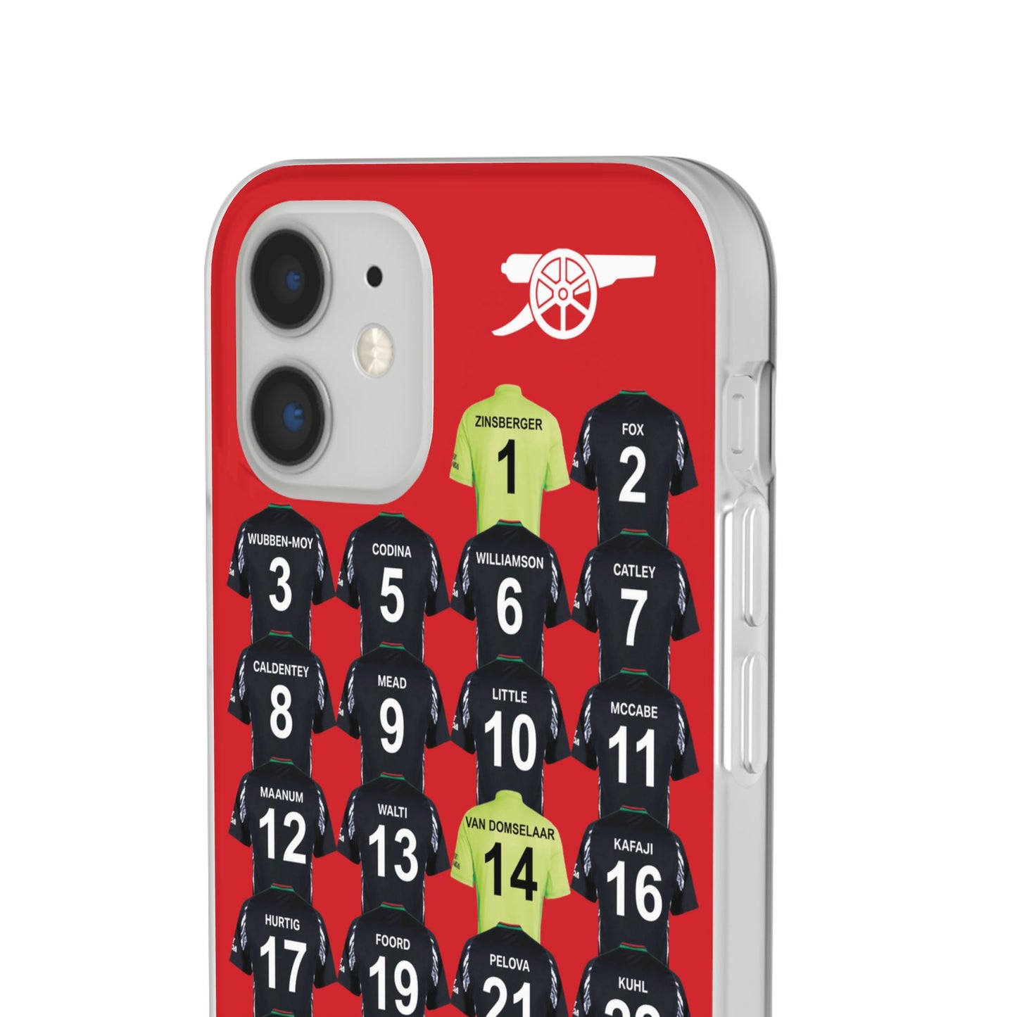 Arsenal Women Away Kit iPhone Flexi Case - iPhone 16, 15, 14, 13, 12, Mini/Plus/Pro/Pro Max - Red