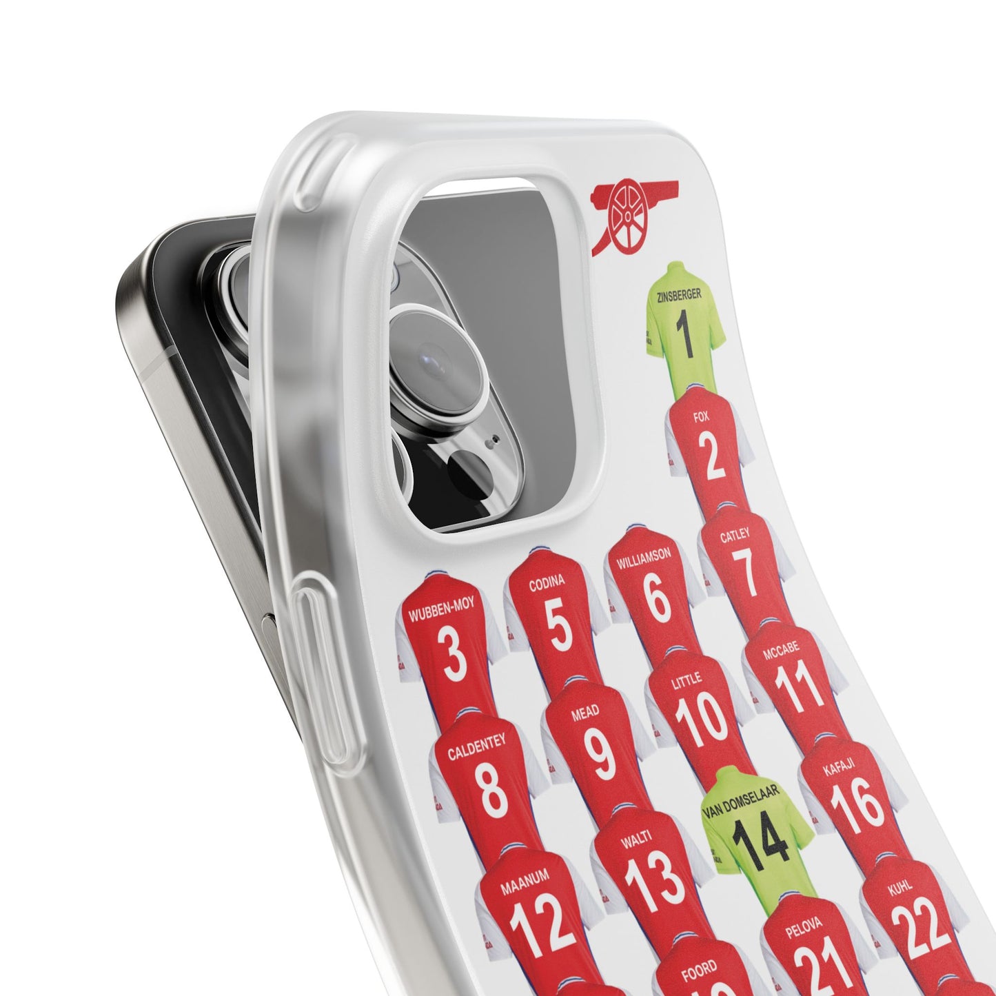 Arsenal Women Home Kit iPhone Flexi Case - iPhone 16, 15, 14, 13, 12, Mini/Plus/Pro/Pro Max - White