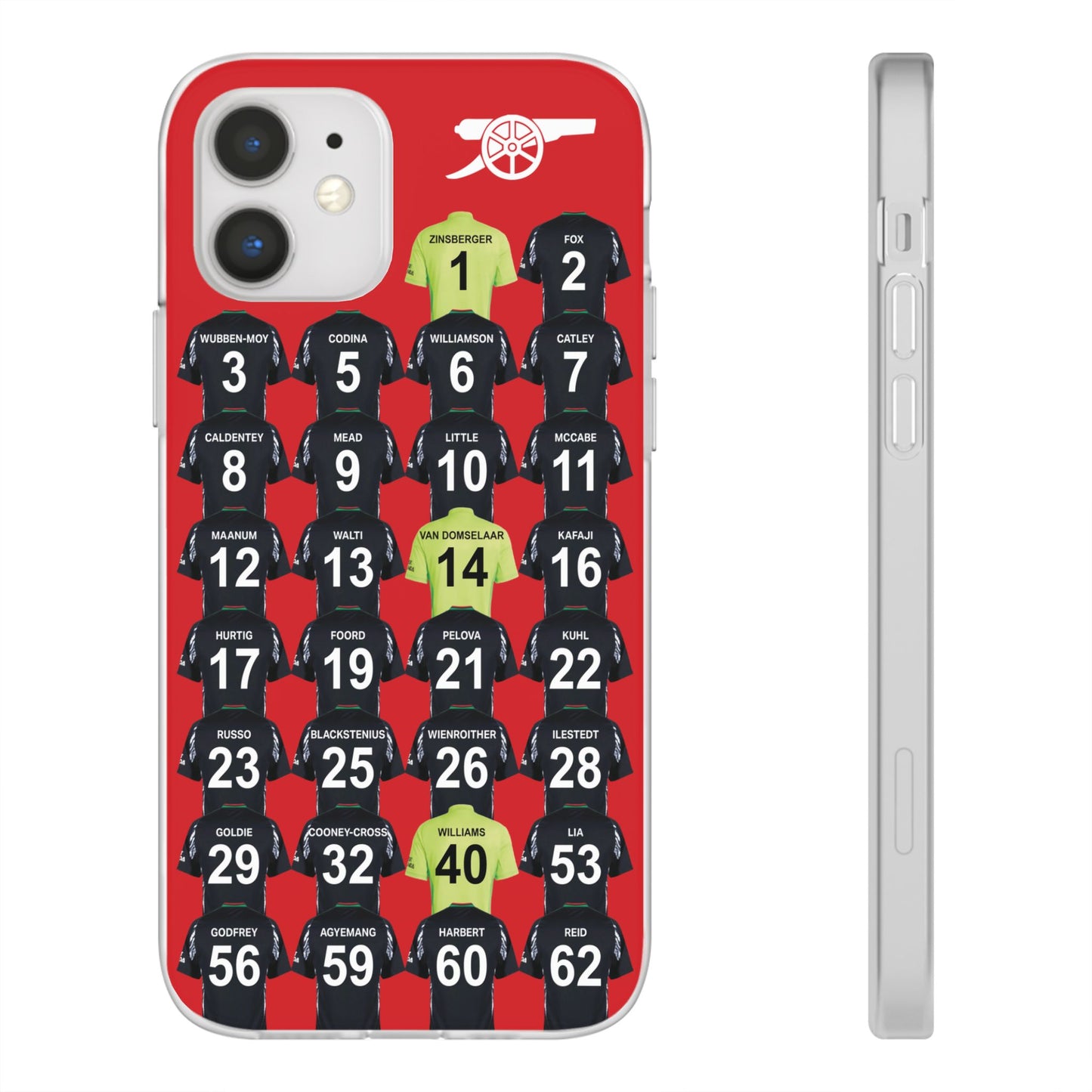 Arsenal Women Away Kit iPhone Flexi Case - iPhone 16, 15, 14, 13, 12, Mini/Plus/Pro/Pro Max - Red