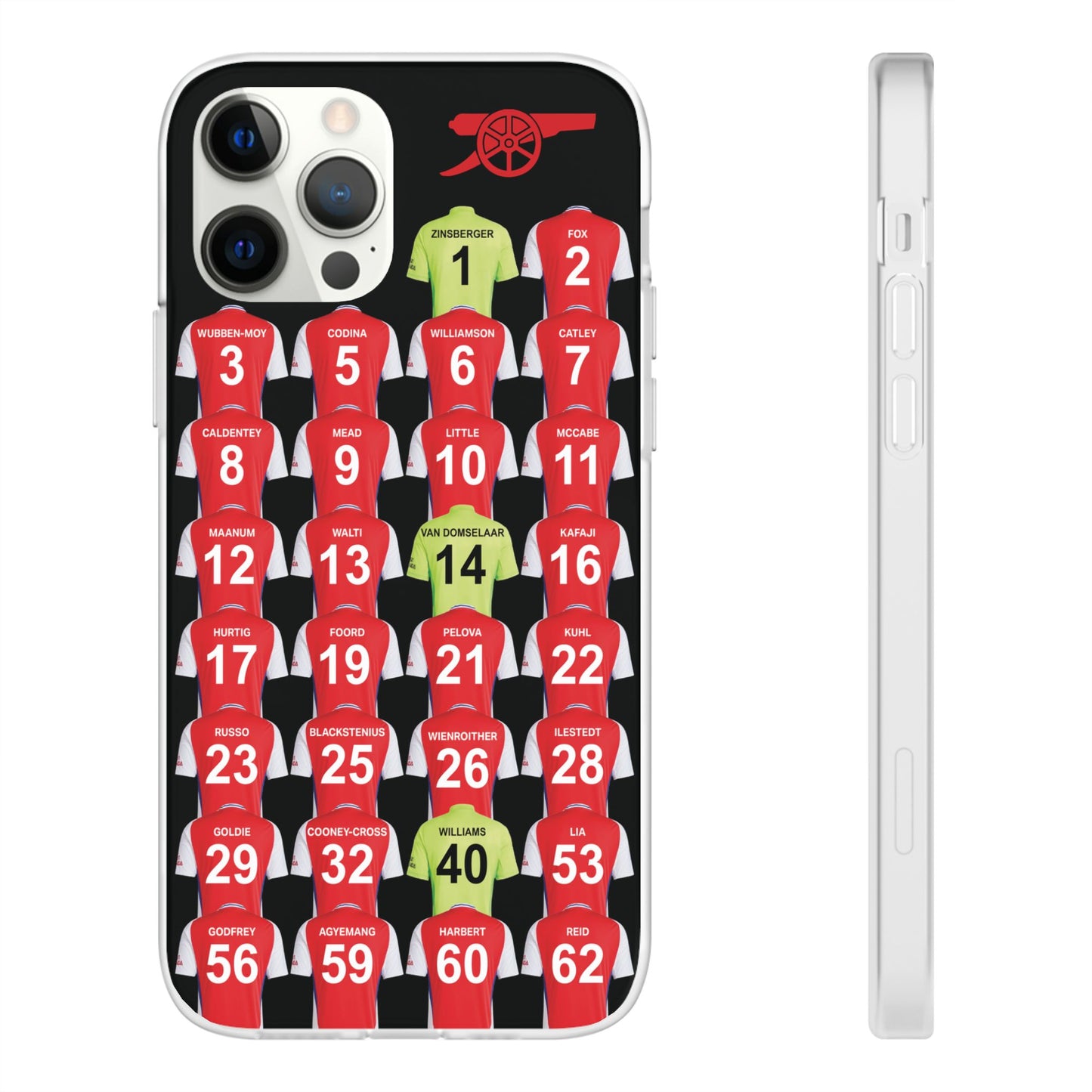 Arsenal Women Home Kit iPhone Flexi Case - iPhone 16, 15, 14, 13, 12, Mini/Plus/Pro/Pro Max - Black