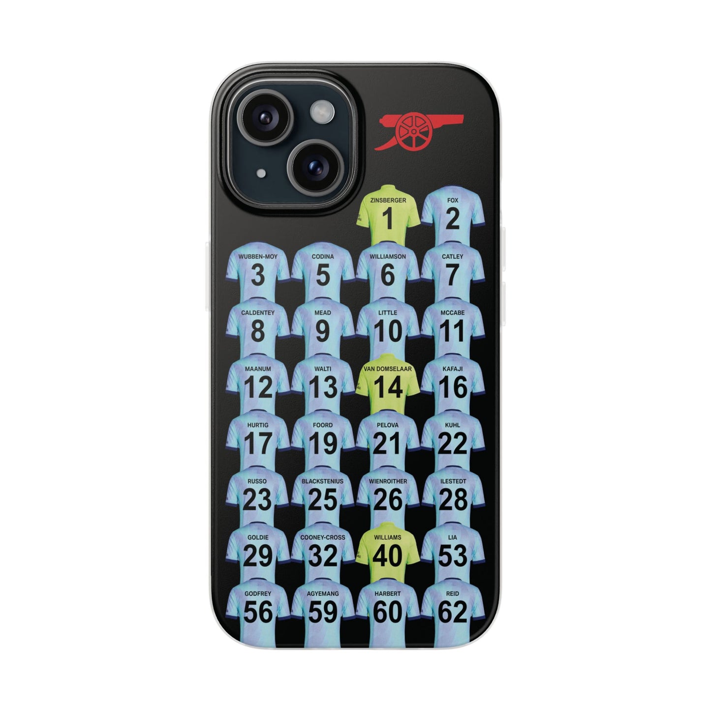 Arsenal Women Third Kit iPhone Flexi Case - iPhone 16, 15, 14, 13, 12, Mini/Plus/Pro/Pro Max - Black