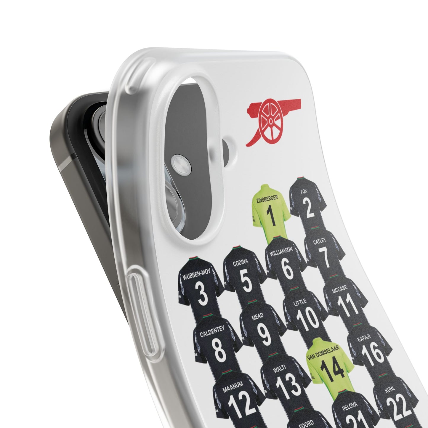 Arsenal Women Away Kit iPhone Flexi Case - iPhone 16, 15, 14, 13, 12, Mini/Plus/Pro/Pro Max - White