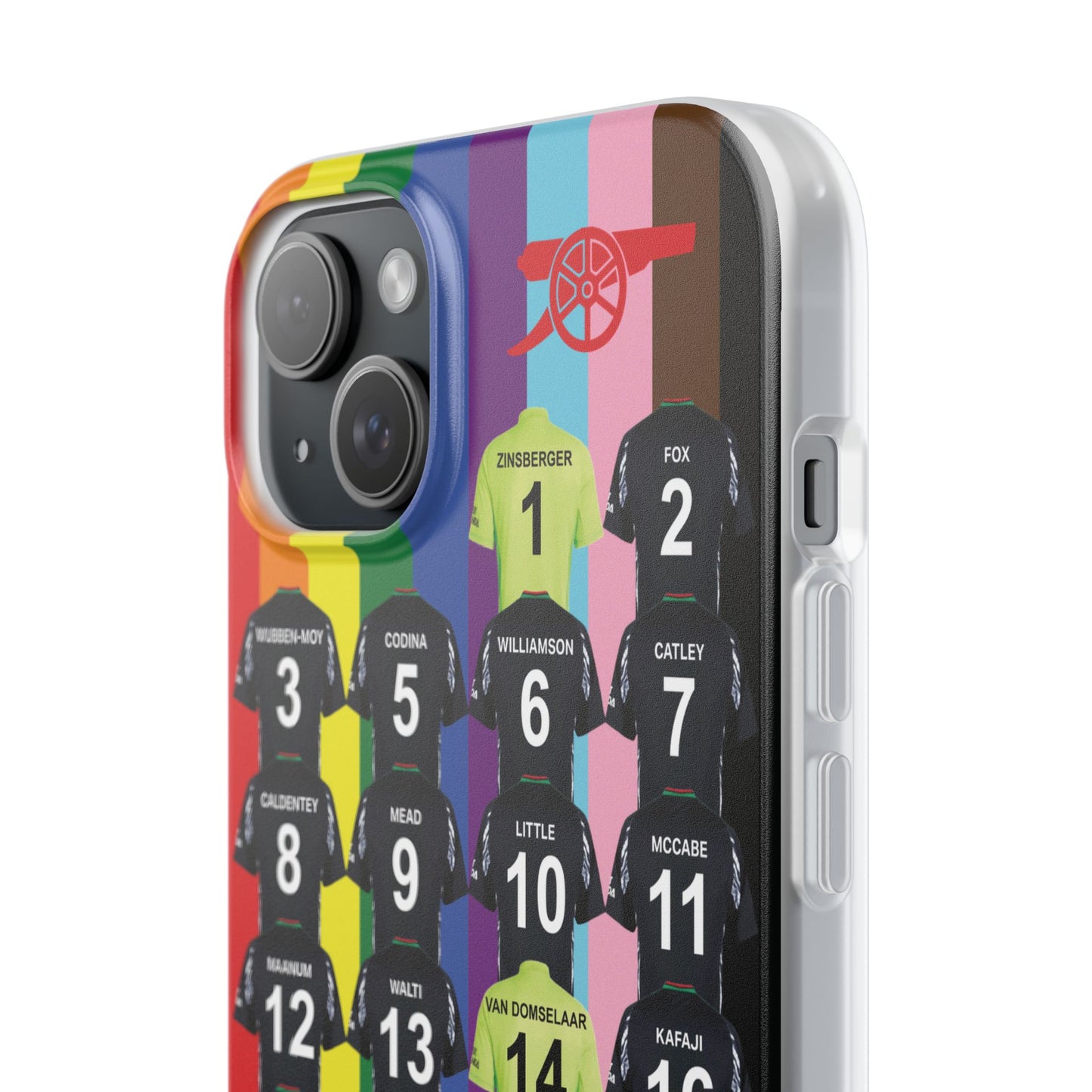 Arsenal Women Away Kit iPhone Flexi Case - iPhone 16, 15, 14, 13, 12, Mini/Plus/Pro/Pro Max - Rainbow