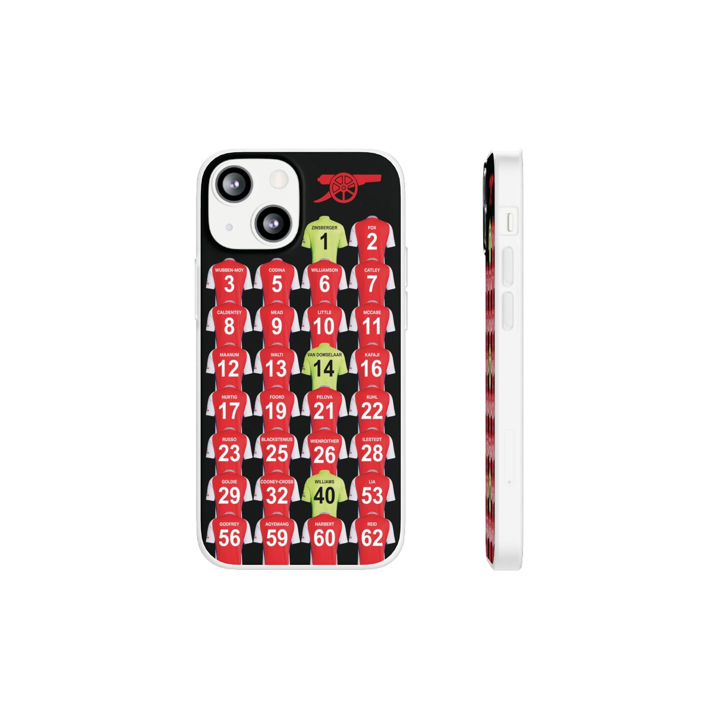 Arsenal Women Home Kit iPhone Flexi Case - iPhone 16, 15, 14, 13, 12, Mini/Plus/Pro/Pro Max - Black