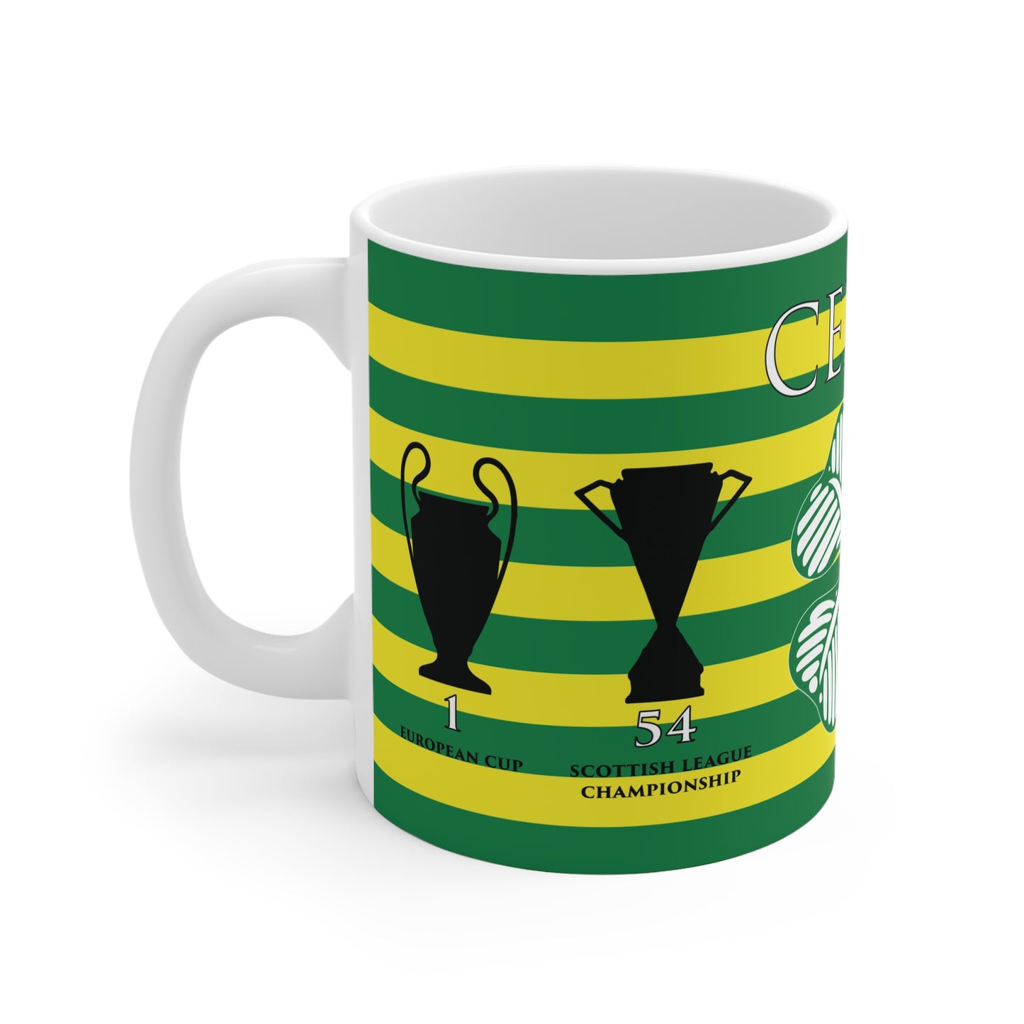 Celtic Trophies & Clover Mug - Yellow Hoops