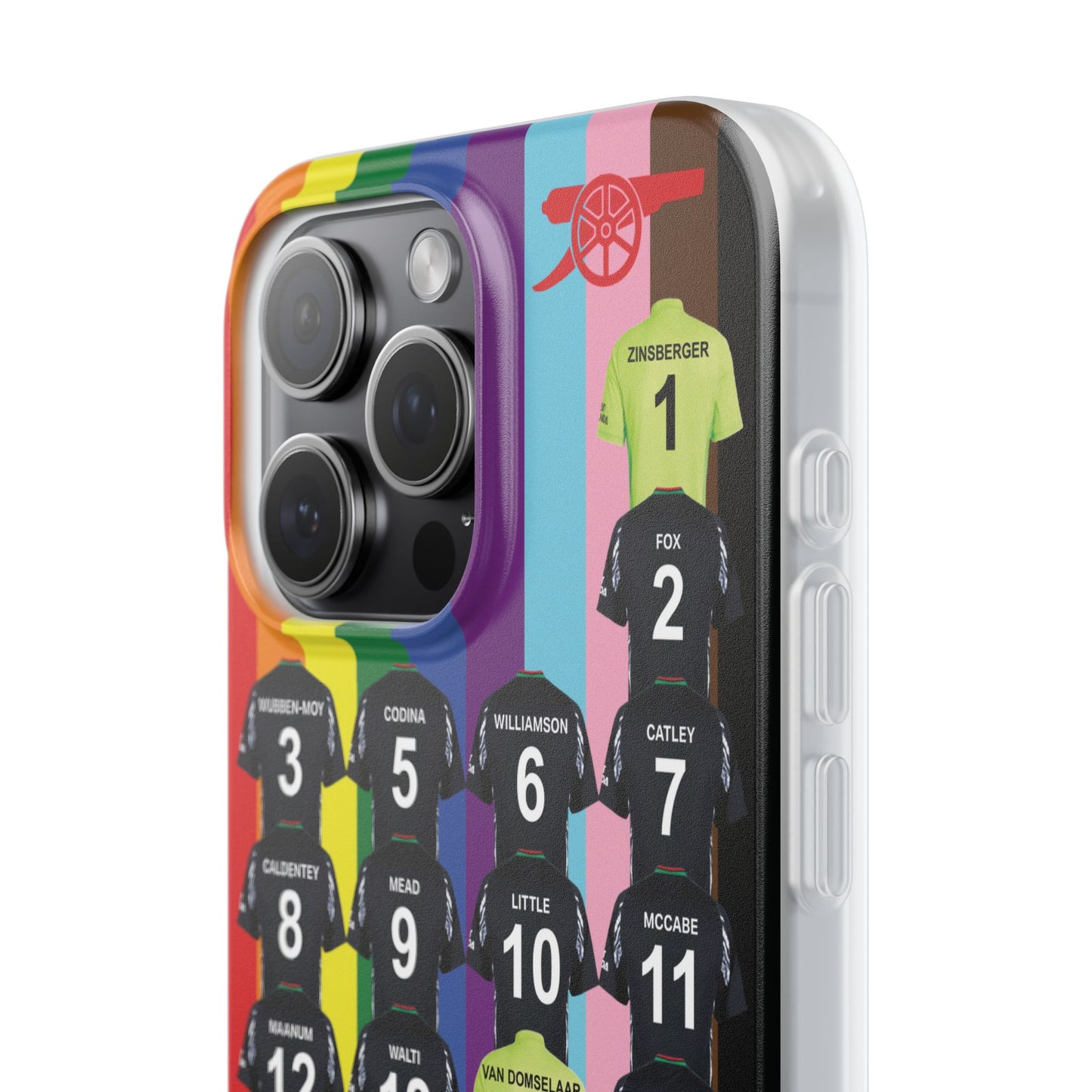 Arsenal Women Away Kit iPhone Flexi Case - iPhone 16, 15, 14, 13, 12, Mini/Plus/Pro/Pro Max - Rainbow