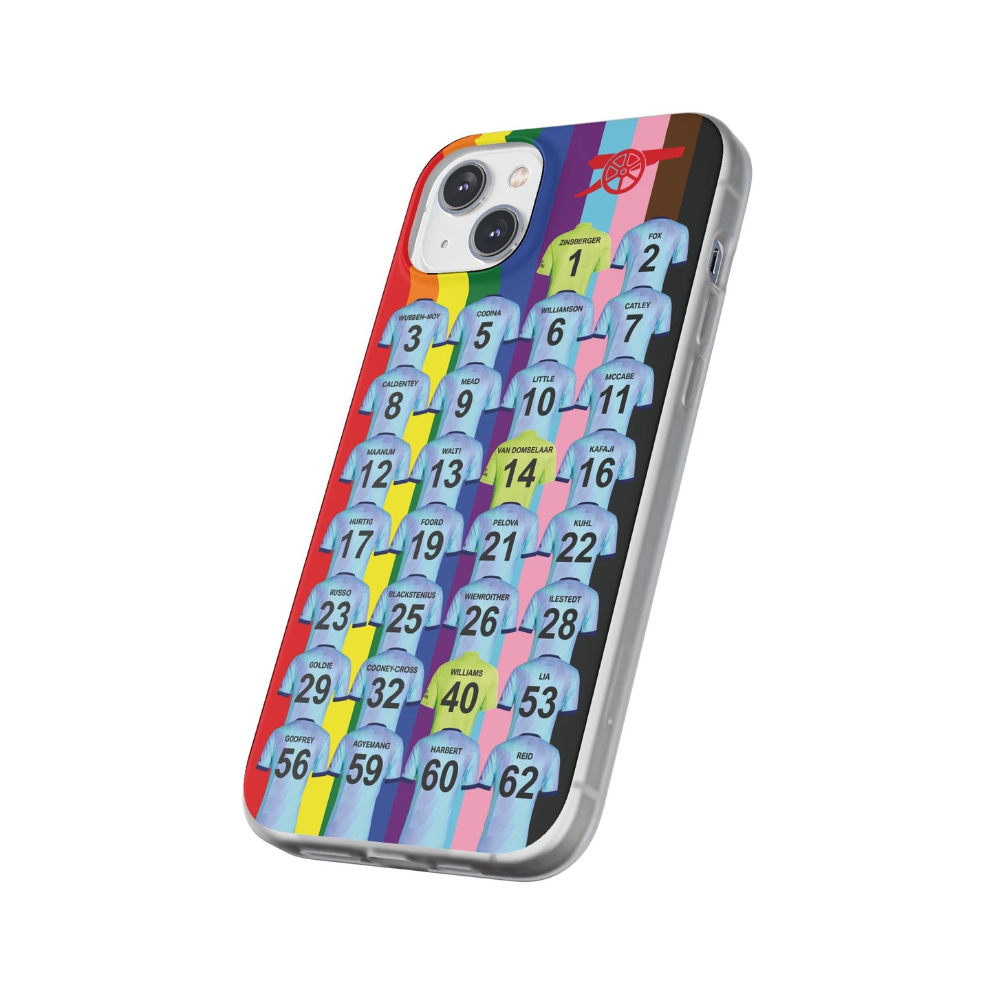 Arsenal Women Third Kit iPhone Flexi Case - iPhone 16, 15, 14, 13, 12, Mini/Plus/Pro/Pro Max - Rainbow