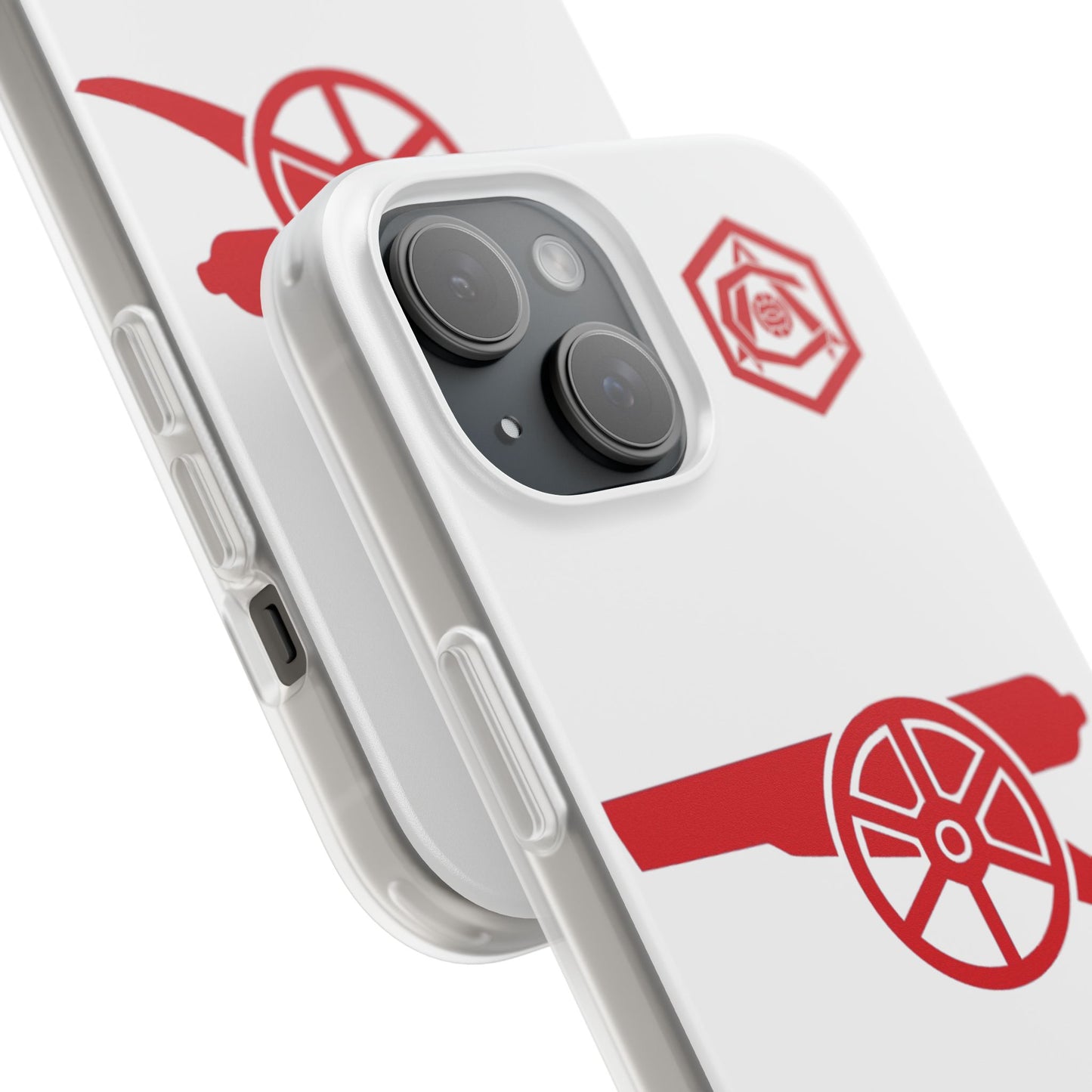 Arsenal Cannon & Monogram White iPhone Flexi Case - iPhone 16, 15, 14, Plus/Pro/Pro Max