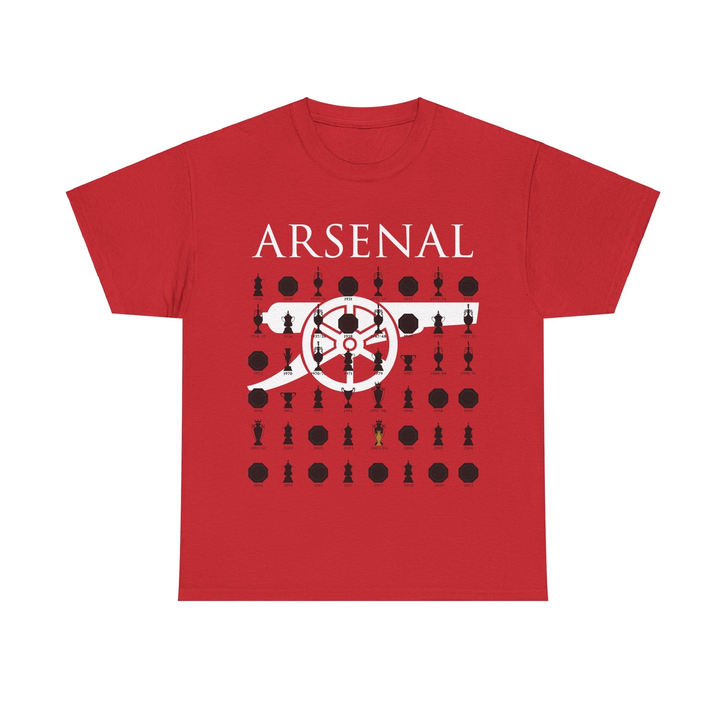 Arsenal Cannon & Trophies Collection Unisex Heavy Cotton T-Shirt - Red/Black/White/Sport Grey/Royal/Gold/Navy