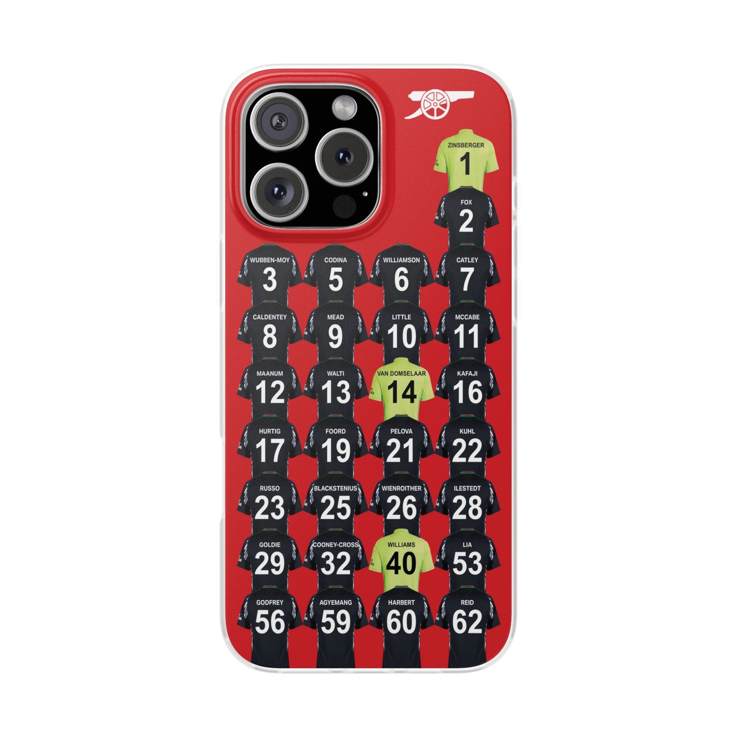 Arsenal Women Away Kit iPhone Flexi Case - iPhone 16, 15, 14, 13, 12, Mini/Plus/Pro/Pro Max - Red