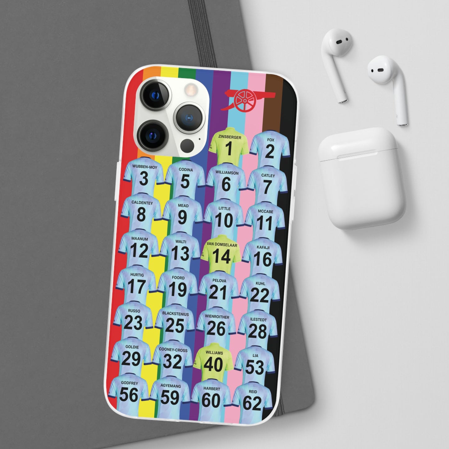 Arsenal Women Third Kit iPhone Flexi Case - iPhone 16, 15, 14, 13, 12, Mini/Plus/Pro/Pro Max - Rainbow