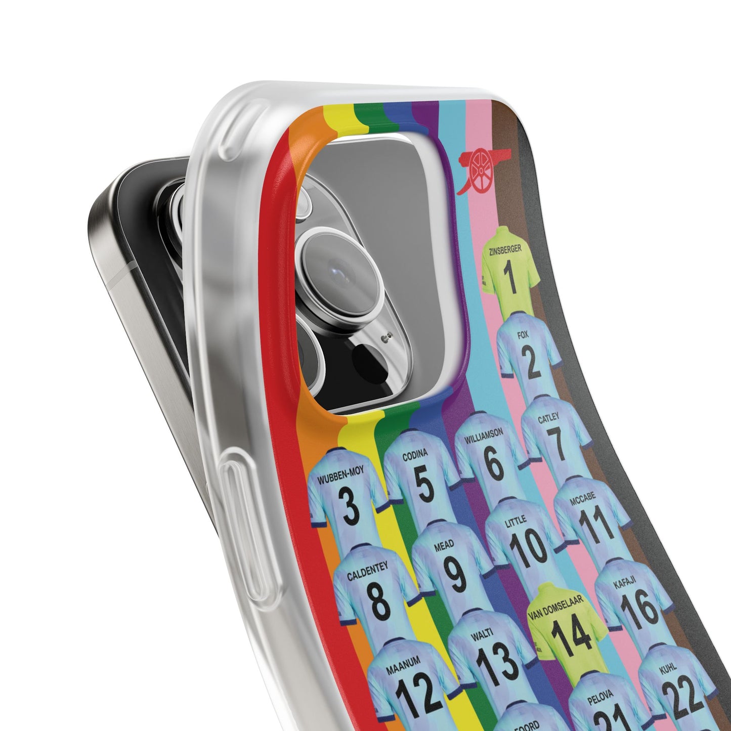 Arsenal Women Third Kit iPhone Flexi Case - iPhone 16, 15, 14, 13, 12, Mini/Plus/Pro/Pro Max - Rainbow