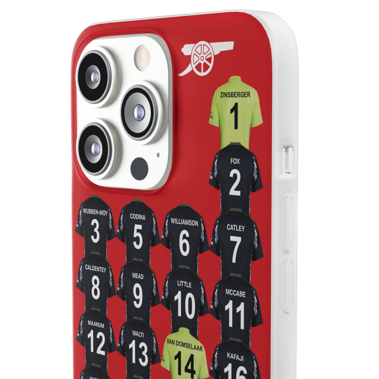 Arsenal Women Away Kit iPhone Flexi Case - iPhone 16, 15, 14, 13, 12, Mini/Plus/Pro/Pro Max - Red