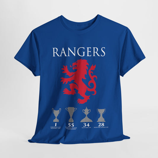 Rangers Lion & Trophies Unisex Heavy Cotton T-Shirt - Royal/White/Black/Sport Grey/Navy/Red