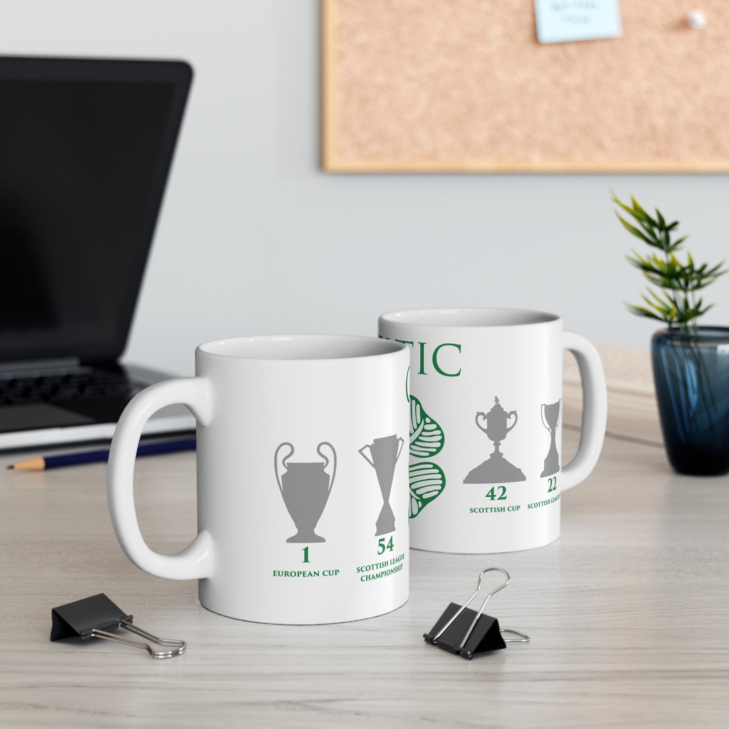 Celtic Trophies & Clover Mug - White