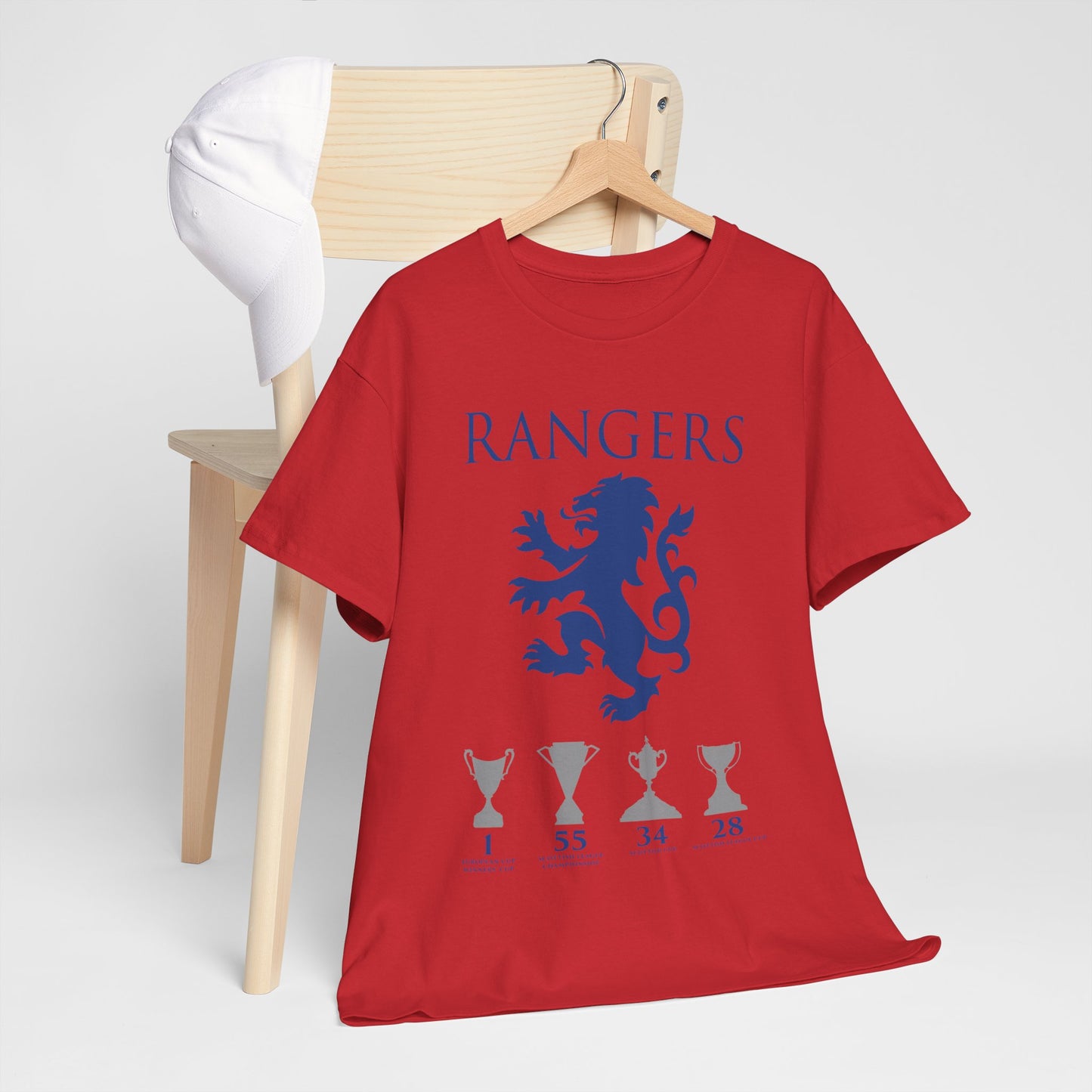 Rangers Lion & Trophies Unisex Heavy Cotton T-Shirt - Royal/White/Black/Sport Grey/Navy/Red