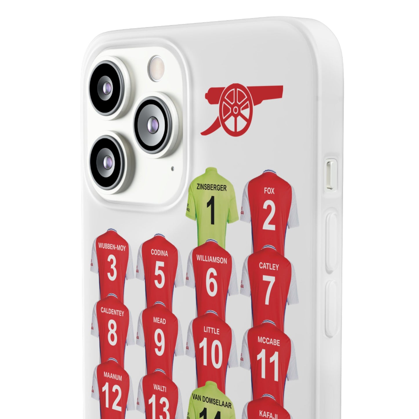 Arsenal Women Home Kit iPhone Flexi Case - iPhone 16, 15, 14, 13, 12, Mini/Plus/Pro/Pro Max - White