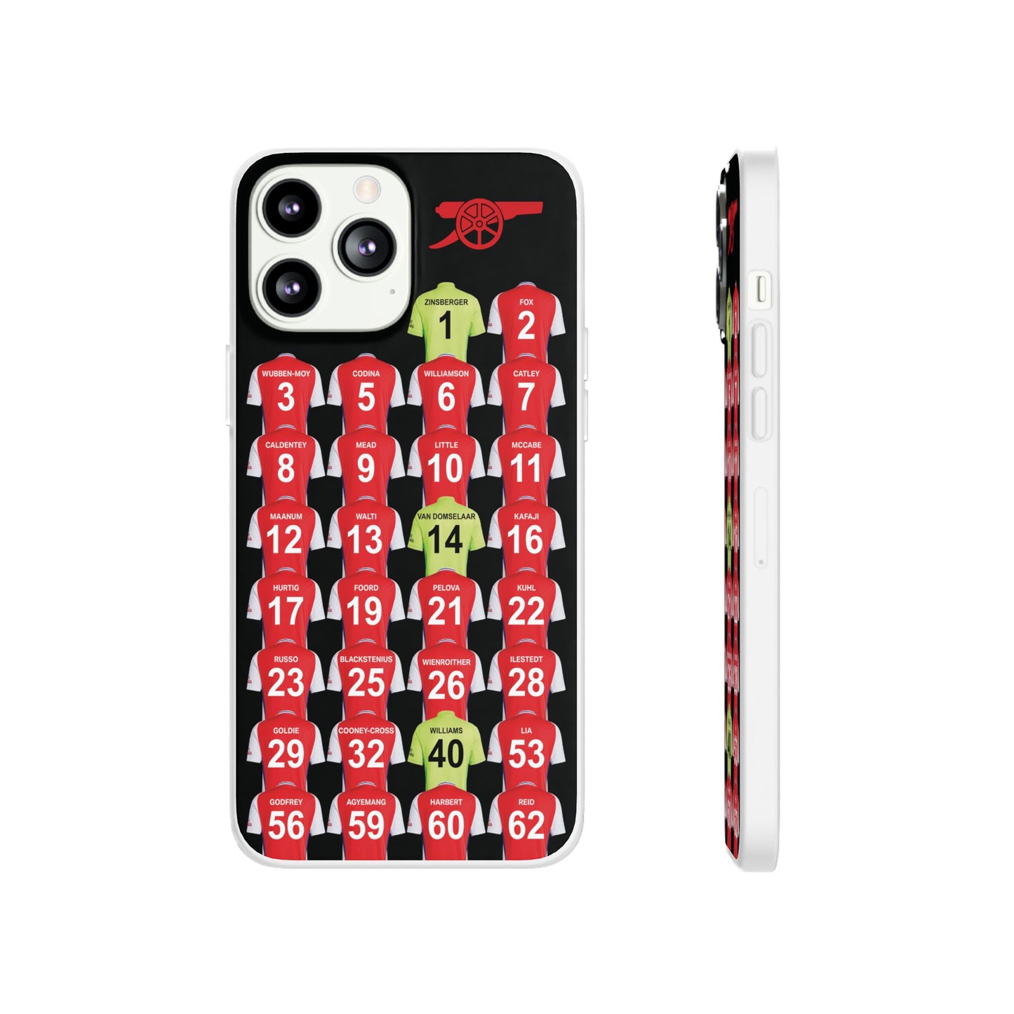 Arsenal Women Home Kit iPhone Flexi Case - iPhone 16, 15, 14, 13, 12, Mini/Plus/Pro/Pro Max - Black