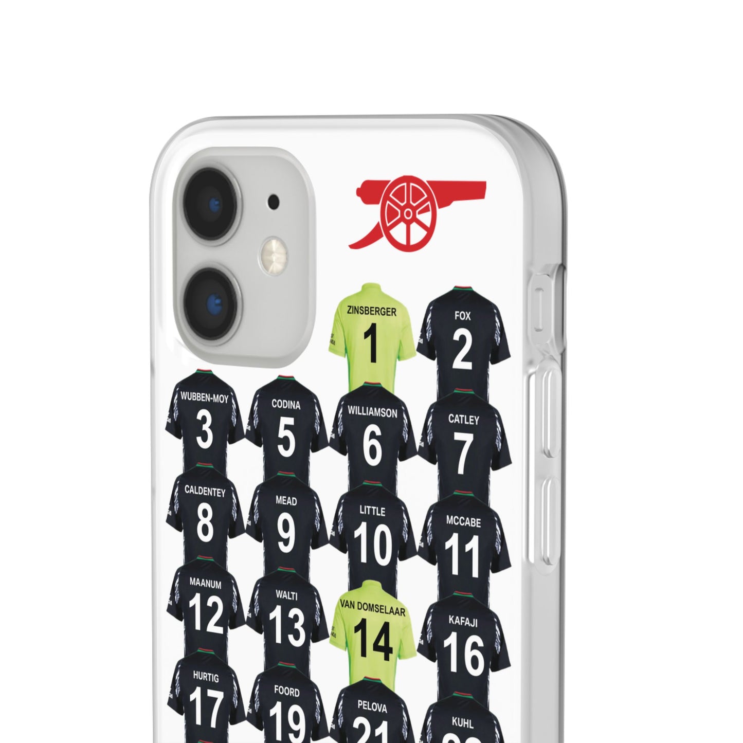 Arsenal Women Away Kit iPhone Flexi Case - iPhone 16, 15, 14, 13, 12, Mini/Plus/Pro/Pro Max - White