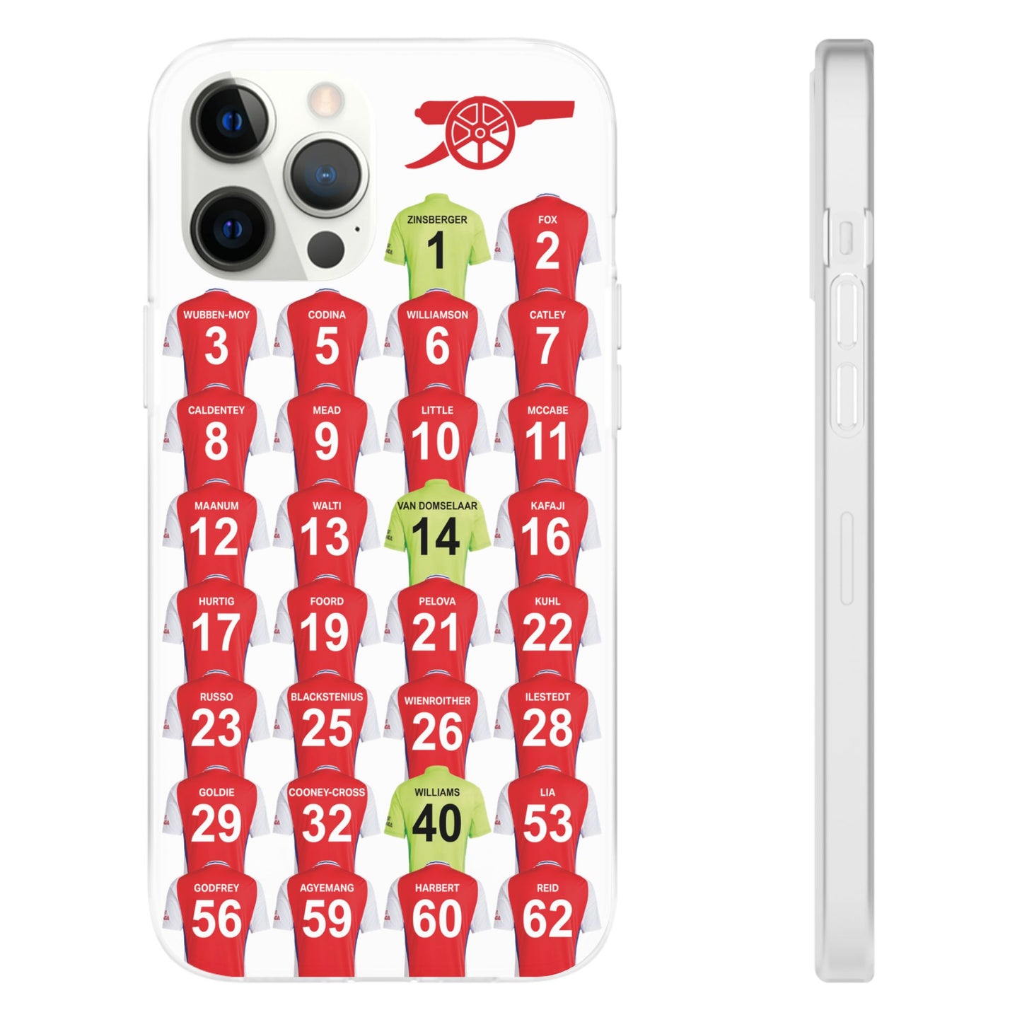 Arsenal Women Home Kit iPhone Flexi Case - iPhone 16, 15, 14, 13, 12, Mini/Plus/Pro/Pro Max - White