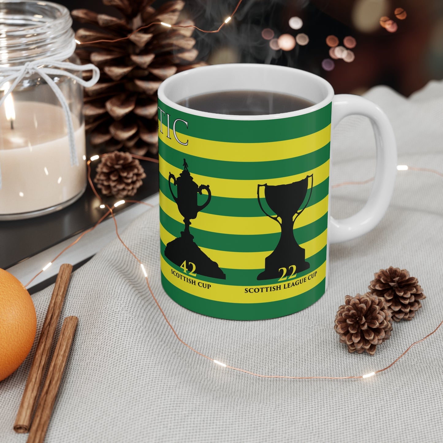 Celtic Trophies Mug - Hoops - Yellow