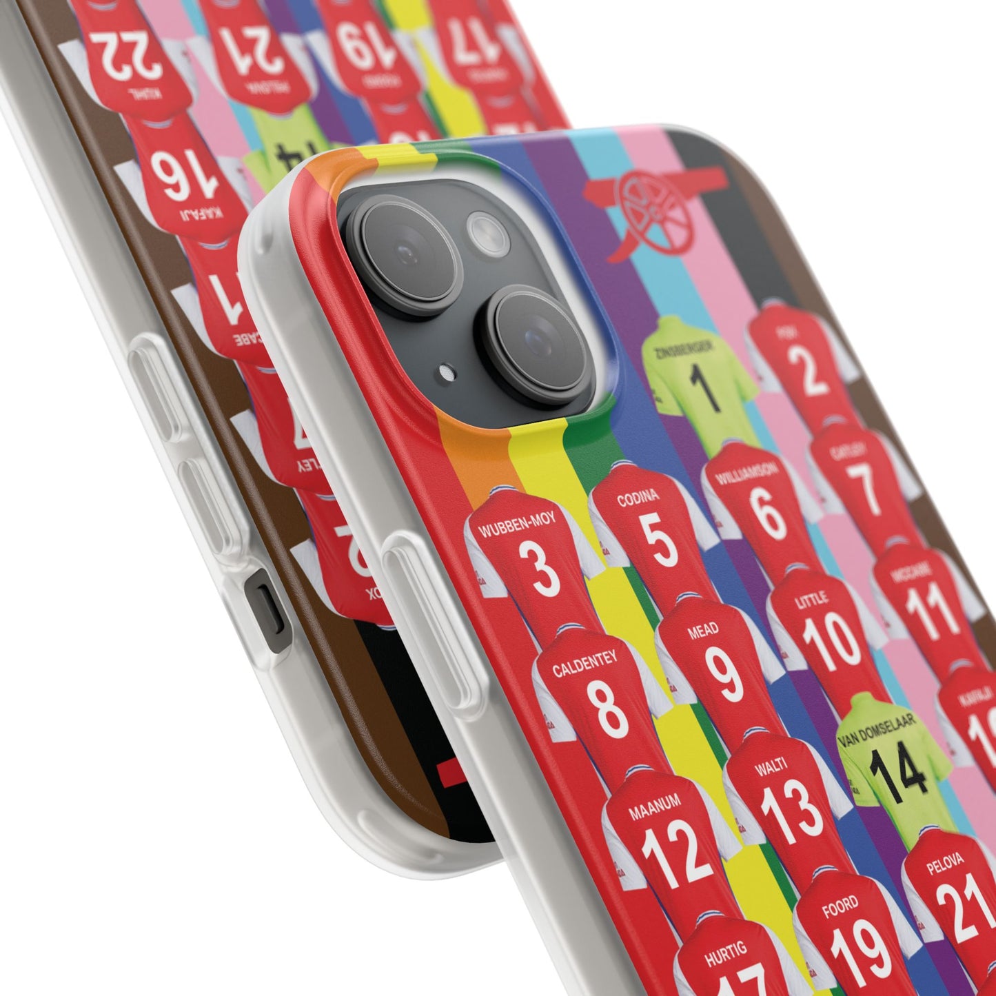 Arsenal Women Home Kit iPhone Flexi Case - iPhone 16, 15, 14, 13, 12, Mini/Plus/Pro/Pro Max - Rainbow