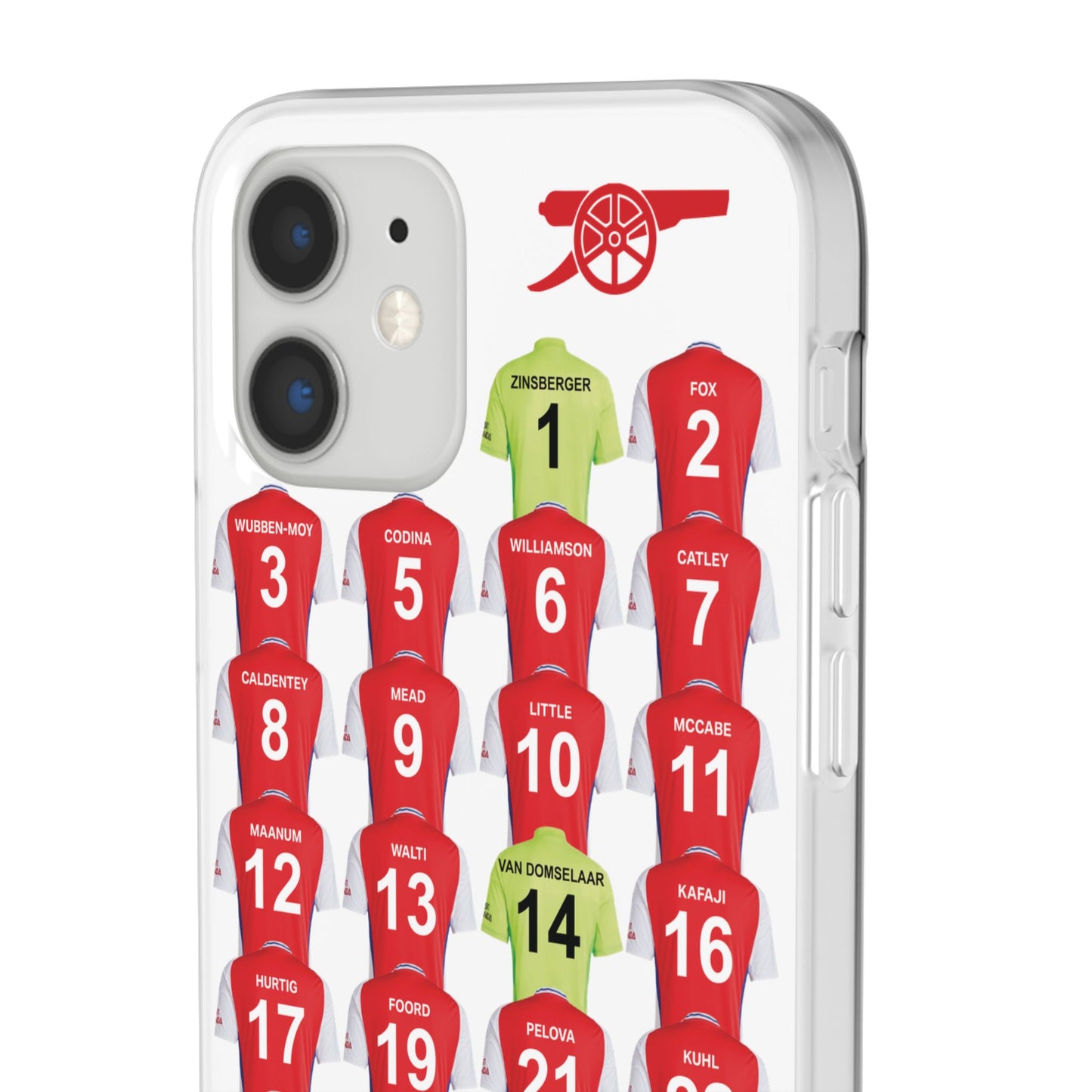 Arsenal Women Home Kit iPhone Flexi Case - iPhone 16, 15, 14, 13, 12, Mini/Plus/Pro/Pro Max - White