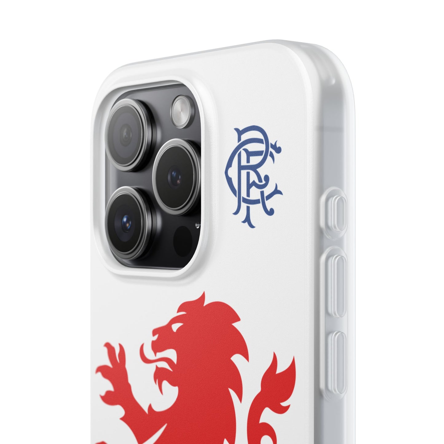 Rangers Lion & Monogram White iPhone Flexi Case - iPhone 16, 15, 14, Plus/Pro/Pro Max