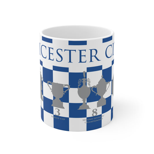 Leicester City Blue & White Chequered Trophies Mug - Blue Header Text