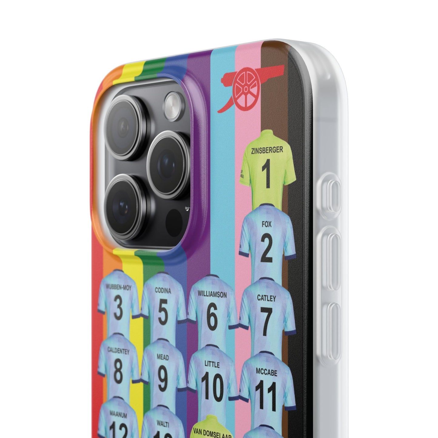 Arsenal Women Third Kit iPhone Flexi Case - iPhone 16, 15, 14, 13, 12, Mini/Plus/Pro/Pro Max - Rainbow