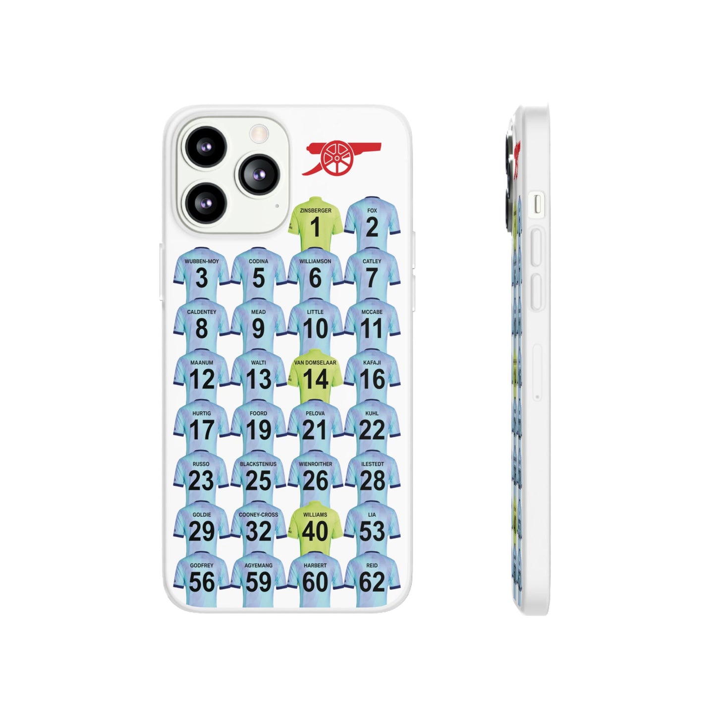 Arsenal Women Third Kit iPhone Flexi Case - iPhone 16, 15, 14, 13, 12, Mini/Plus/Pro/Pro Max - White