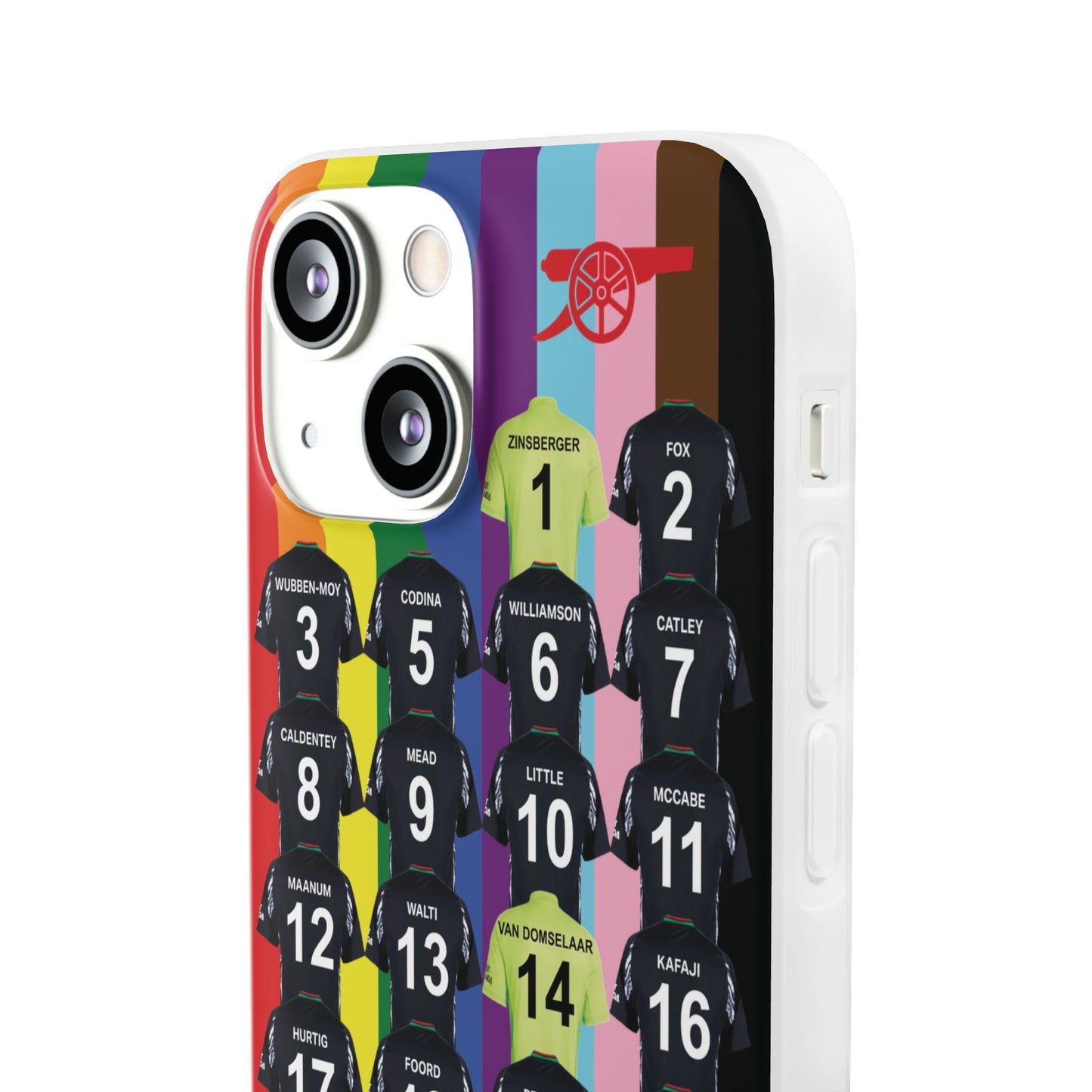 Arsenal Women Away Kit iPhone Flexi Case - iPhone 16, 15, 14, 13, 12, Mini/Plus/Pro/Pro Max - Rainbow