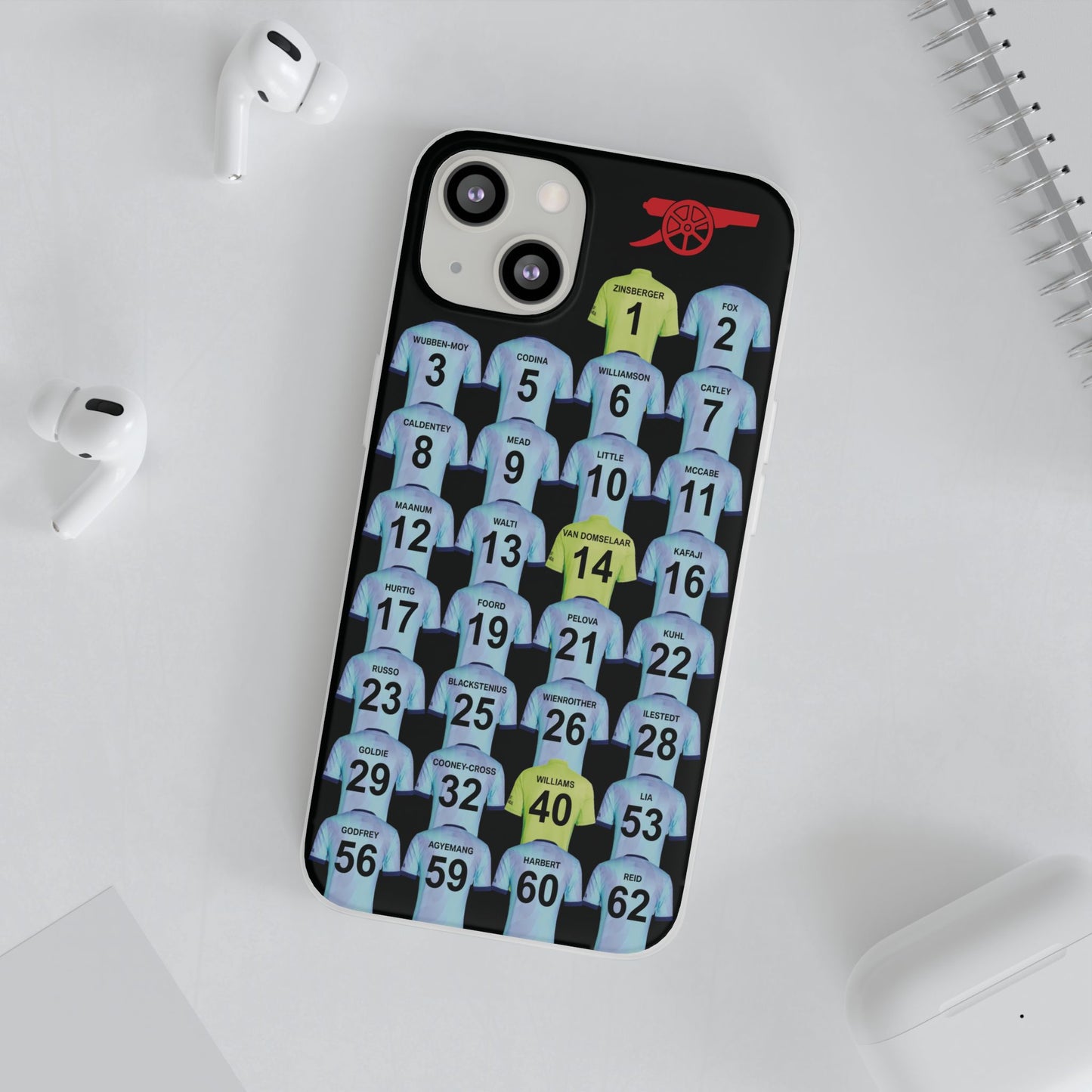 Arsenal Women Third Kit iPhone Flexi Case - iPhone 16, 15, 14, 13, 12, Mini/Plus/Pro/Pro Max - Black