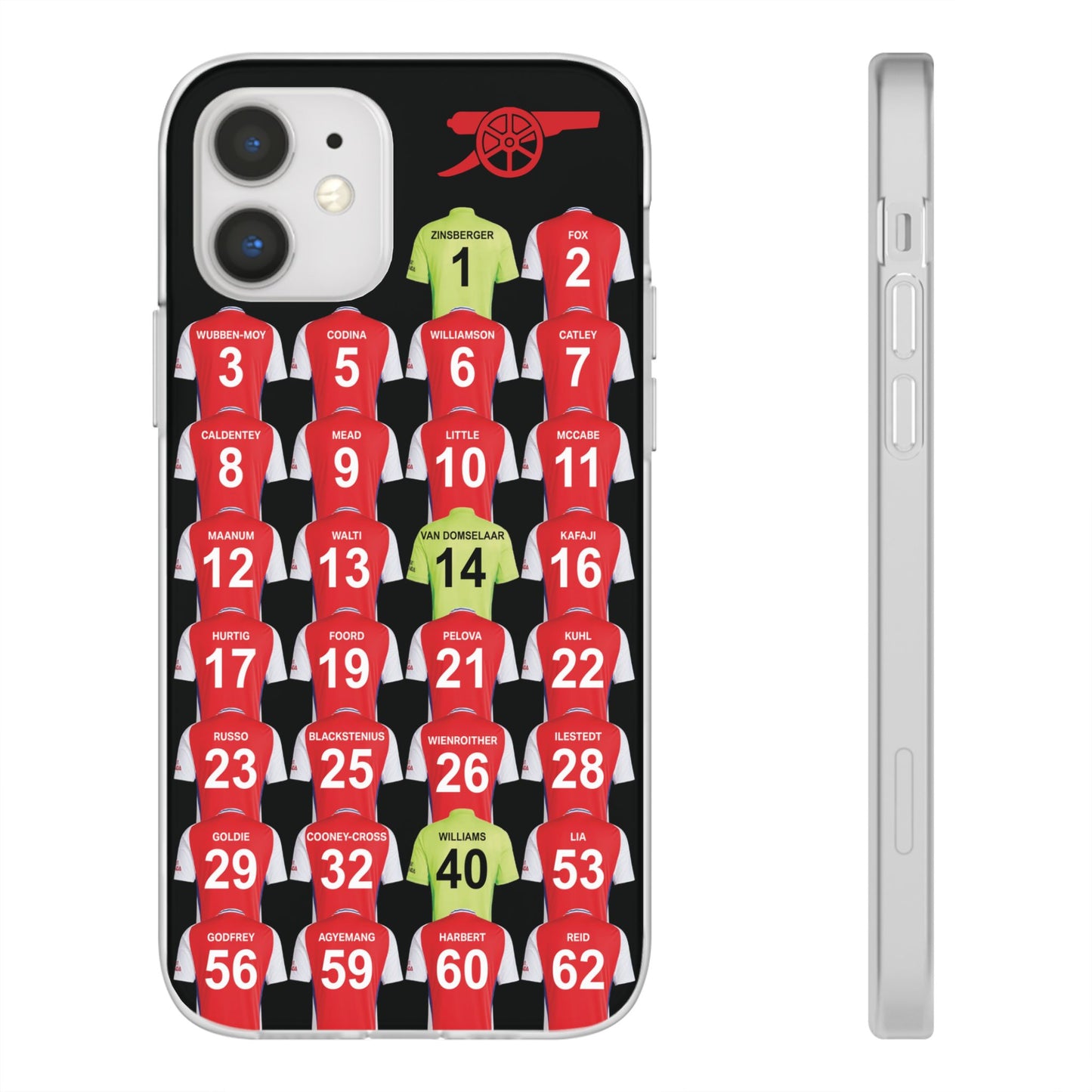 Arsenal Women Home Kit iPhone Flexi Case - iPhone 16, 15, 14, 13, 12, Mini/Plus/Pro/Pro Max - Black