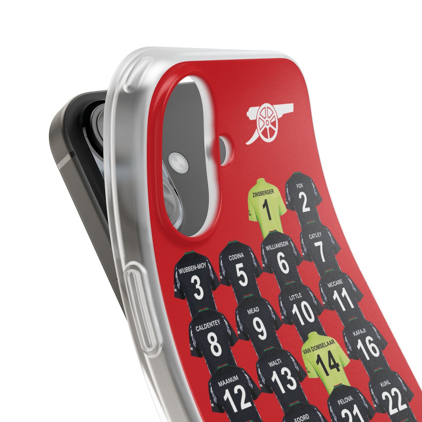 Arsenal Women Away Kit iPhone Flexi Case - iPhone 16, 15, 14, 13, 12, Mini/Plus/Pro/Pro Max - Red