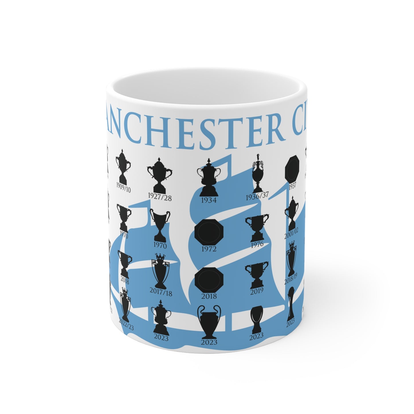 Manchester City Trophies Collection & Ship Mug - White