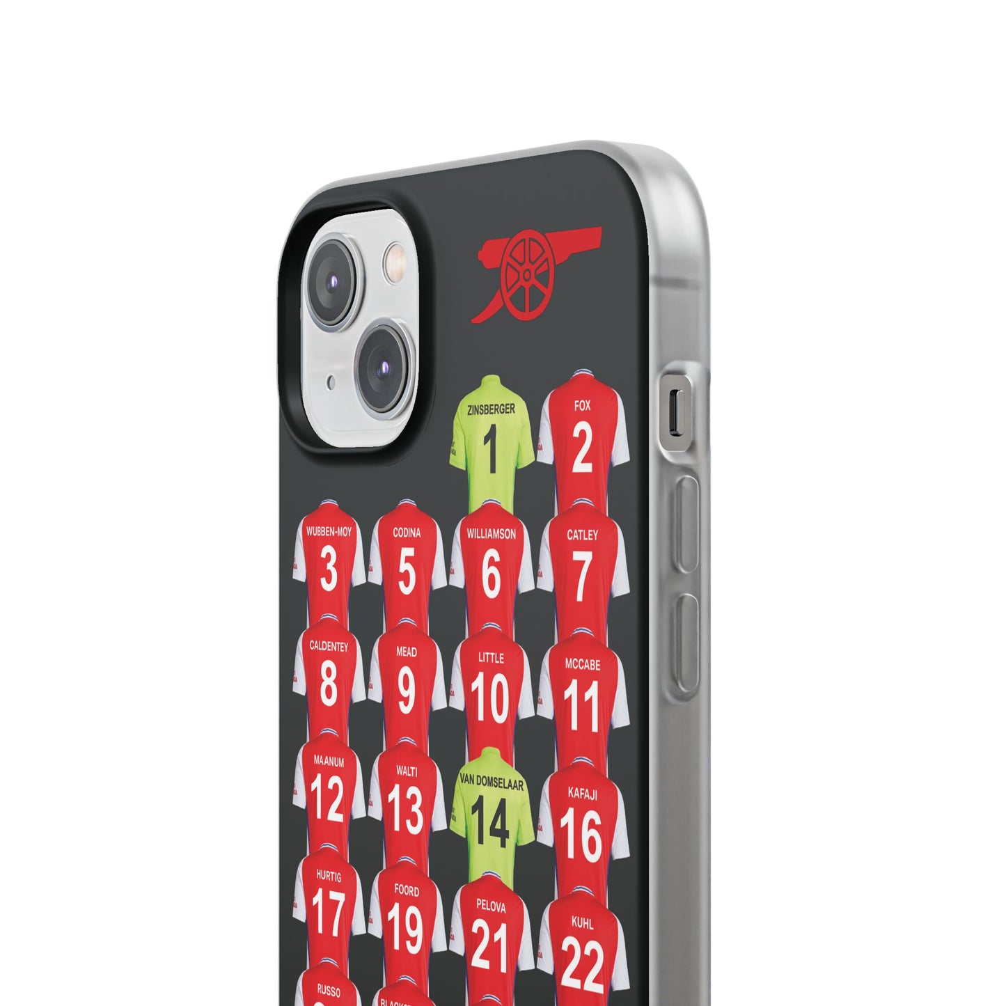 Arsenal Women Home Kit iPhone Flexi Case - iPhone 16, 15, 14, 13, 12, Mini/Plus/Pro/Pro Max - Black