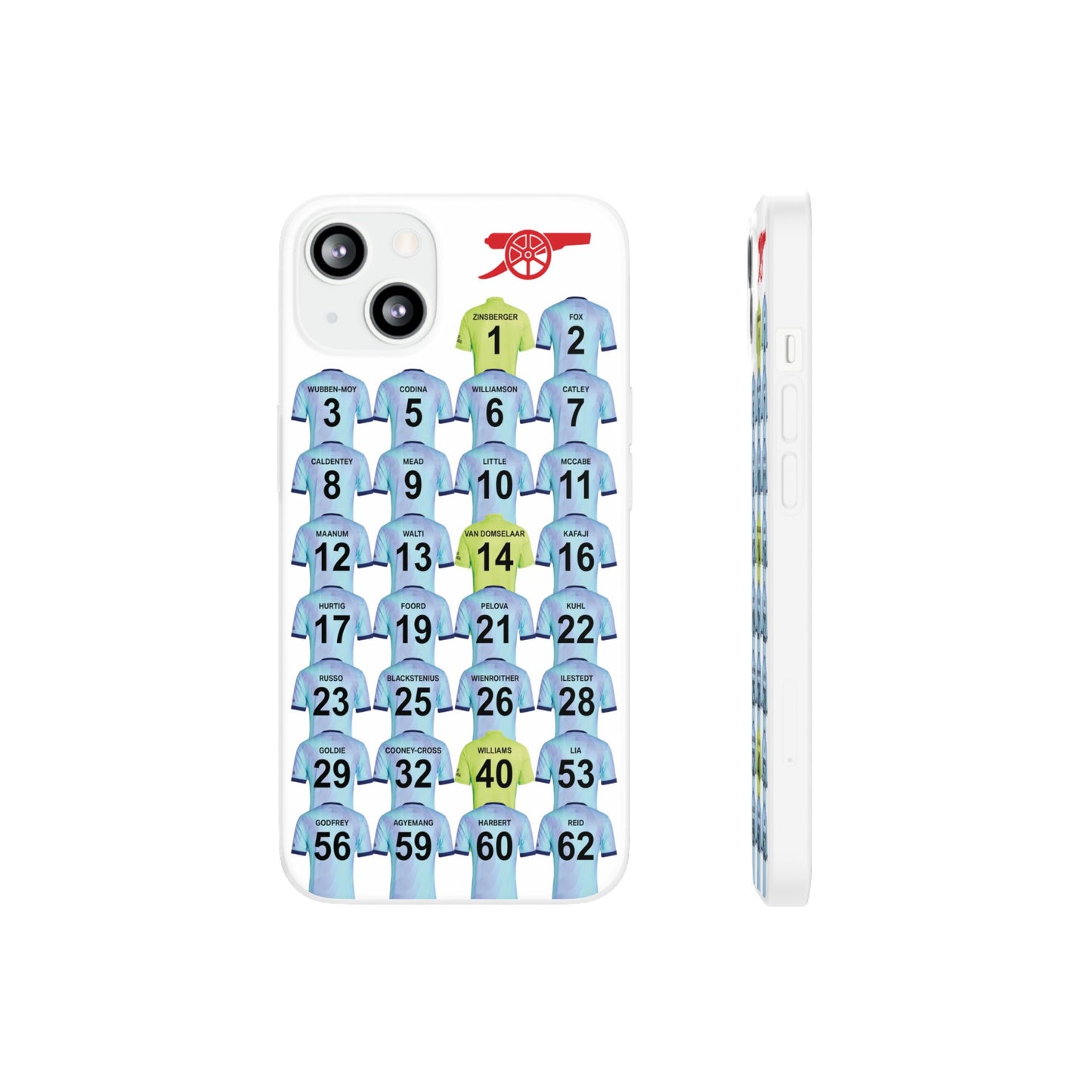 Arsenal Women Third Kit iPhone Flexi Case - iPhone 16, 15, 14, 13, 12, Mini/Plus/Pro/Pro Max - White