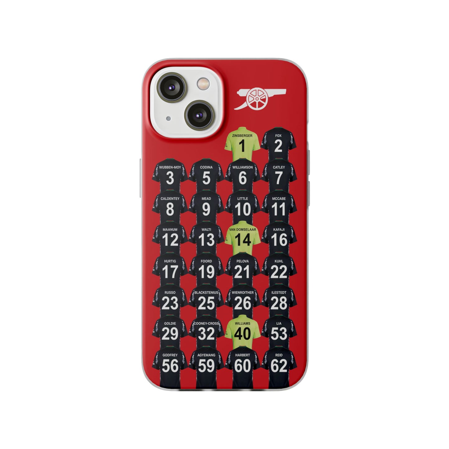 Arsenal Women Away Kit iPhone Flexi Case - iPhone 16, 15, 14, 13, 12, Mini/Plus/Pro/Pro Max - Red