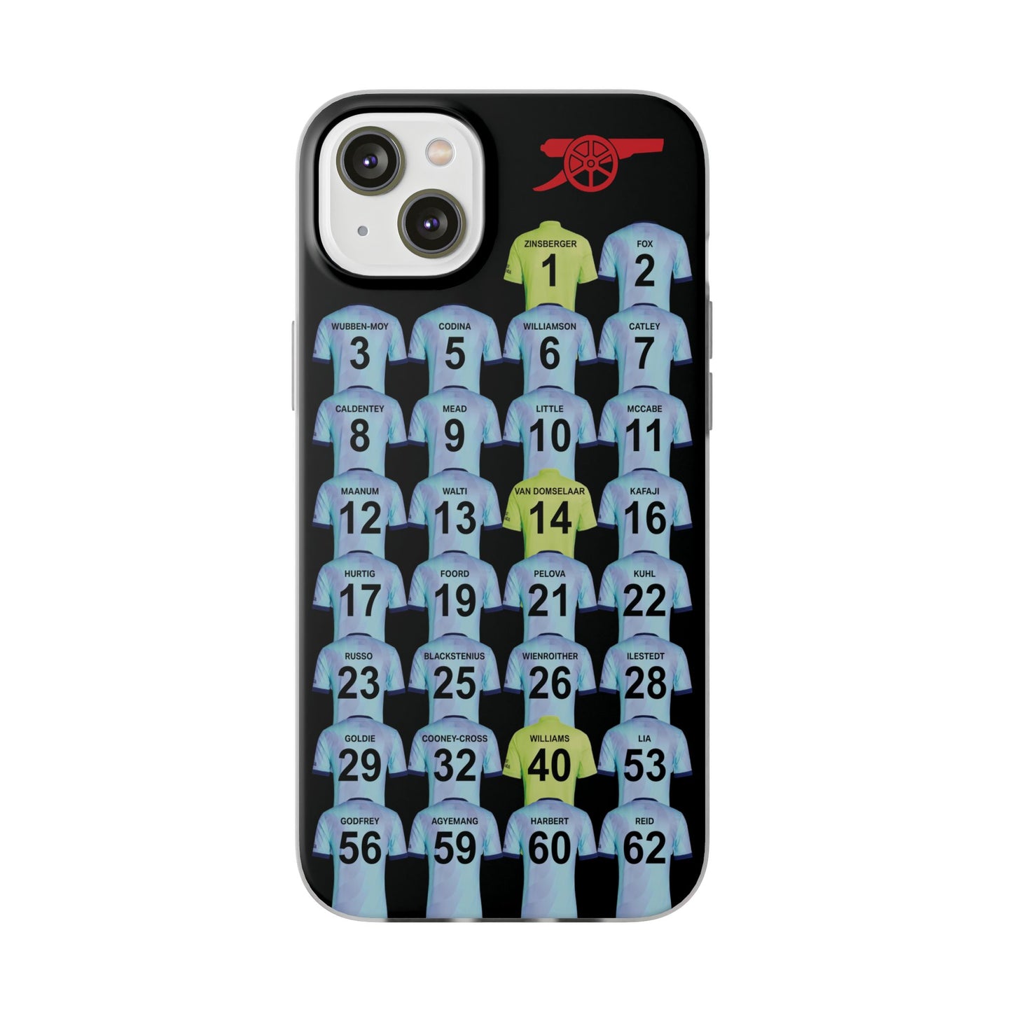 Arsenal Women Third Kit iPhone Flexi Case - iPhone 16, 15, 14, 13, 12, Mini/Plus/Pro/Pro Max - Black