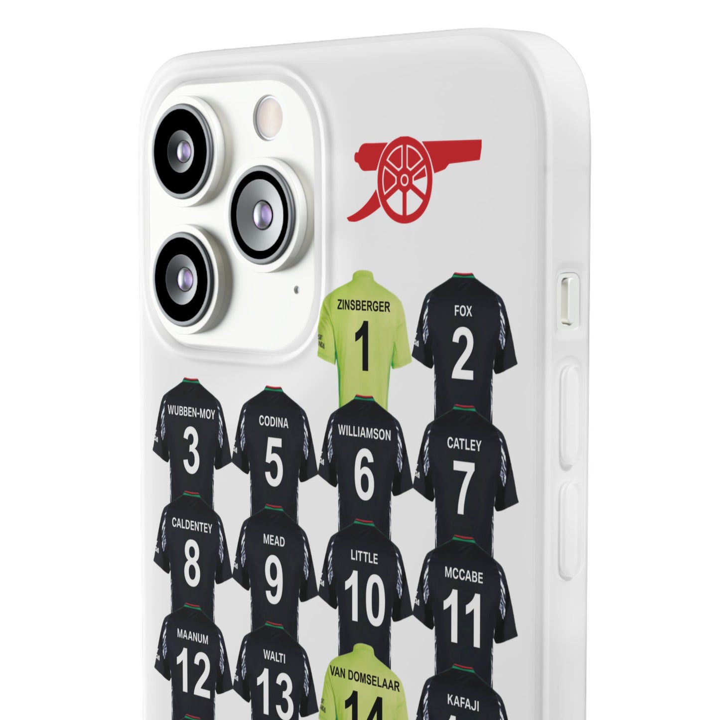 Arsenal Women Away Kit iPhone Flexi Case - iPhone 16, 15, 14, 13, 12, Mini/Plus/Pro/Pro Max - White