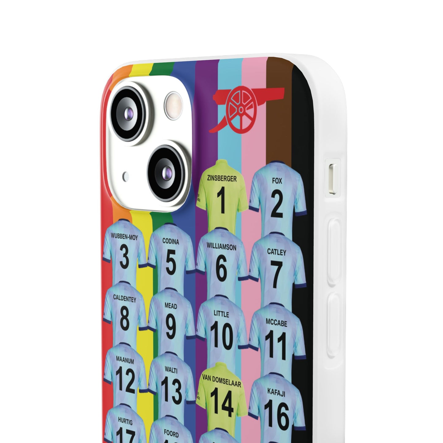 Arsenal Women Third Kit iPhone Flexi Case - iPhone 16, 15, 14, 13, 12, Mini/Plus/Pro/Pro Max - Rainbow